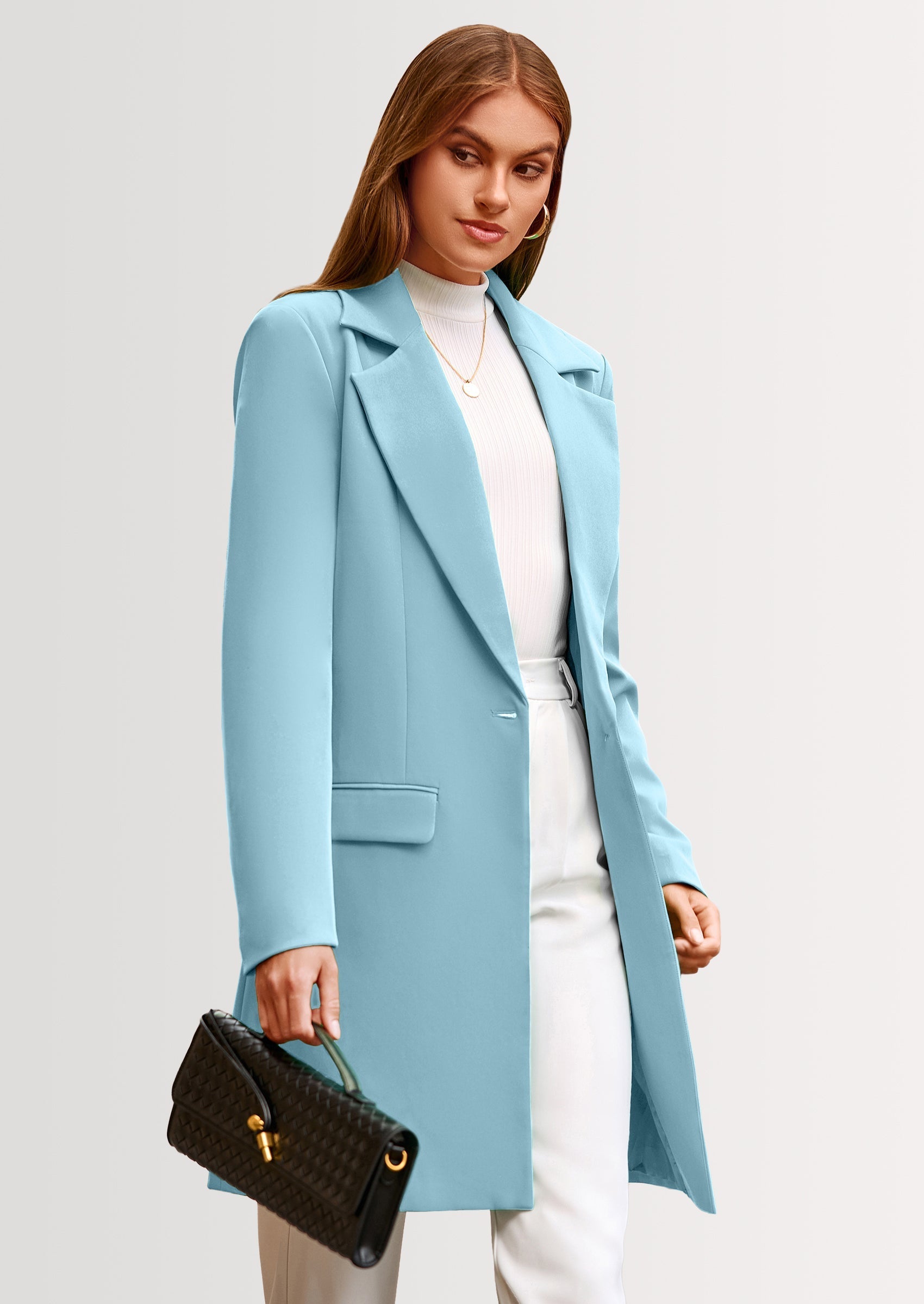 Women's Spring Fall Long Blazer Jackets Long Sleeve Lapel Pockets Loose Fit Work Casual Blazers Outerwear