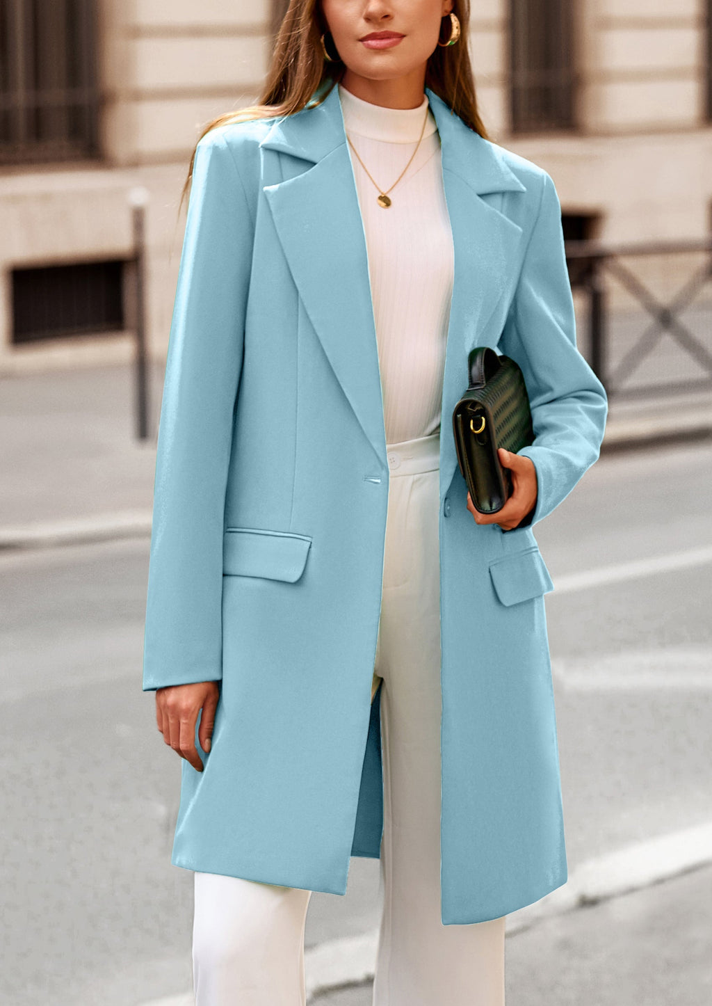 Women's Spring Fall Long Blazer Jackets Long Sleeve Lapel Pockets Loose Fit Work Casual Blazers Outerwear