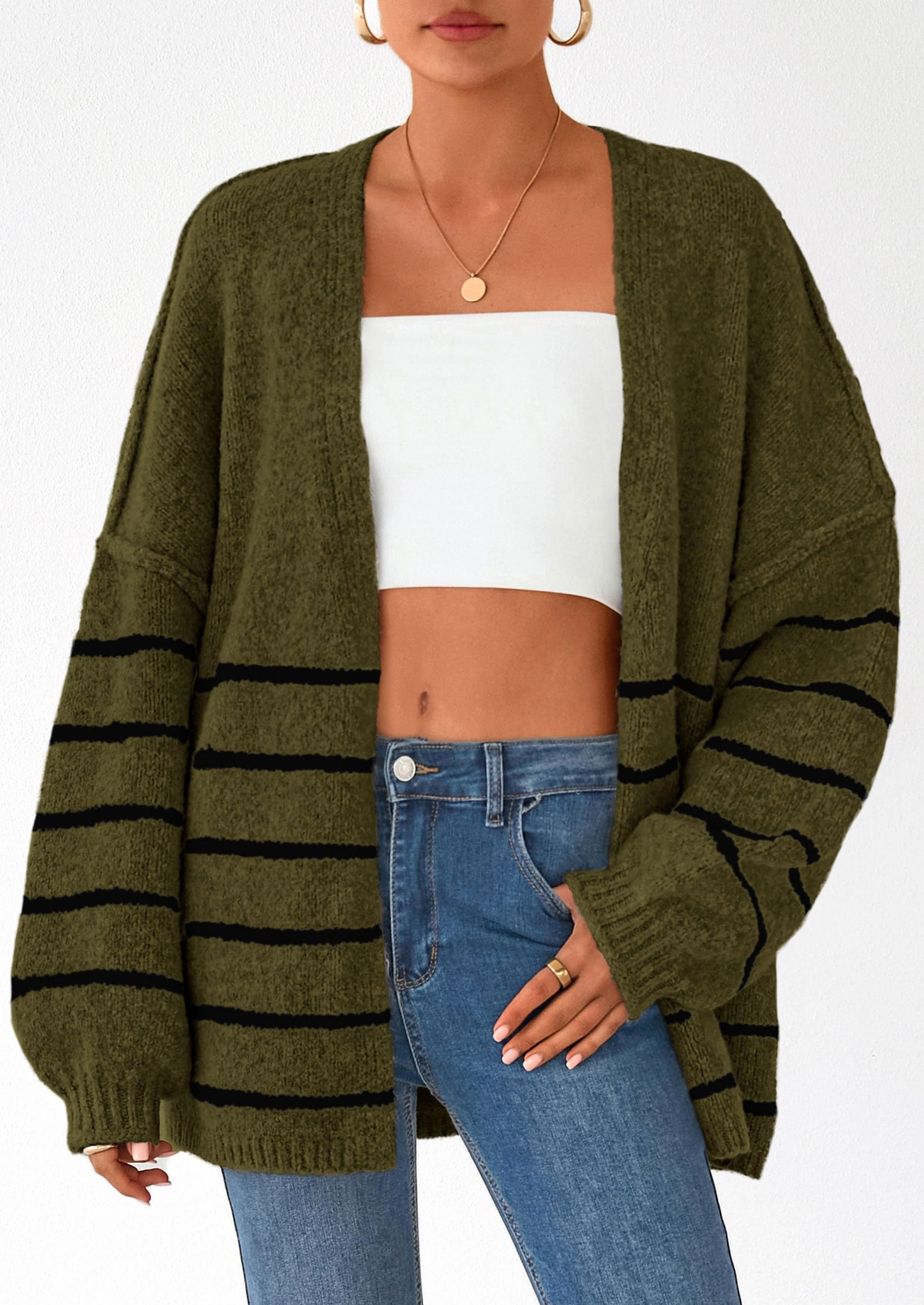 Womens Oversized Cardigan Sweaters Fall Long Lantern Sleeve Knit Open Front Lightweight Sweater