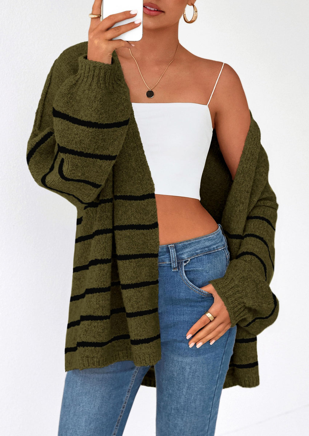 Womens Oversized Cardigan Sweaters Fall Long Lantern Sleeve Knit Open Front Lightweight Sweater