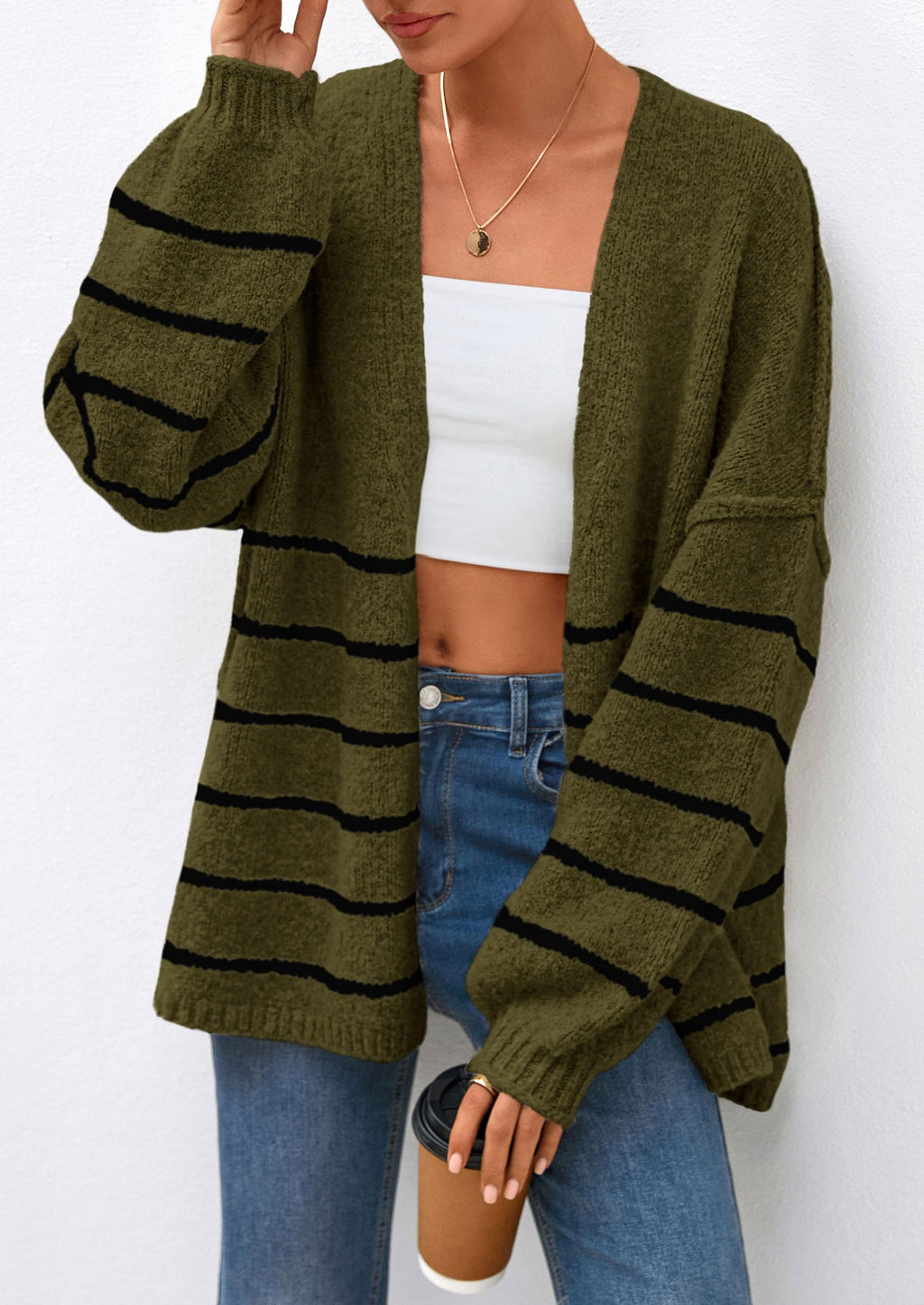 Womens Oversized Cardigan Sweaters Fall Long Lantern Sleeve Knit Open Front Lightweight Sweater