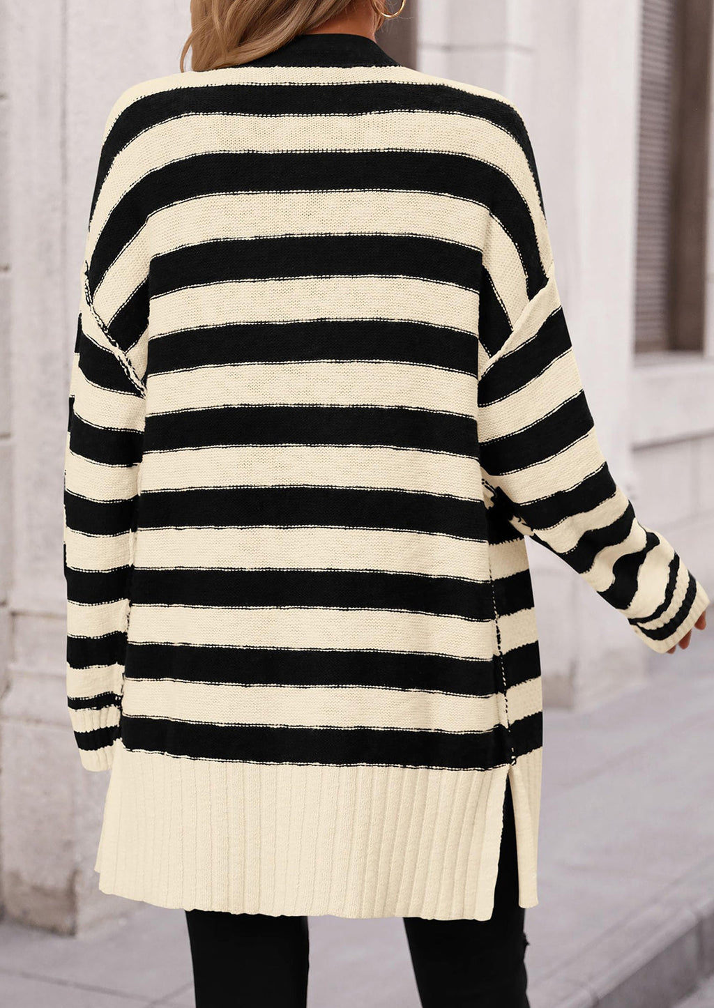 Women's Winter Striped Cardigan Sweaters Long Sleeve Button Down Open Front Chunky Knit Oversized Sweater Coat