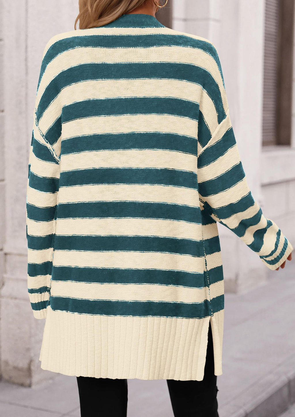 Women's Winter Striped Cardigan Sweaters Long Sleeve Button Down Open Front Chunky Knit Oversized Sweater Coat