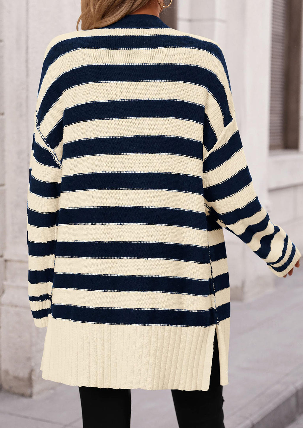 Women's Winter Striped Cardigan Sweaters Long Sleeve Button Down Open Front Chunky Knit Oversized Sweater Coat