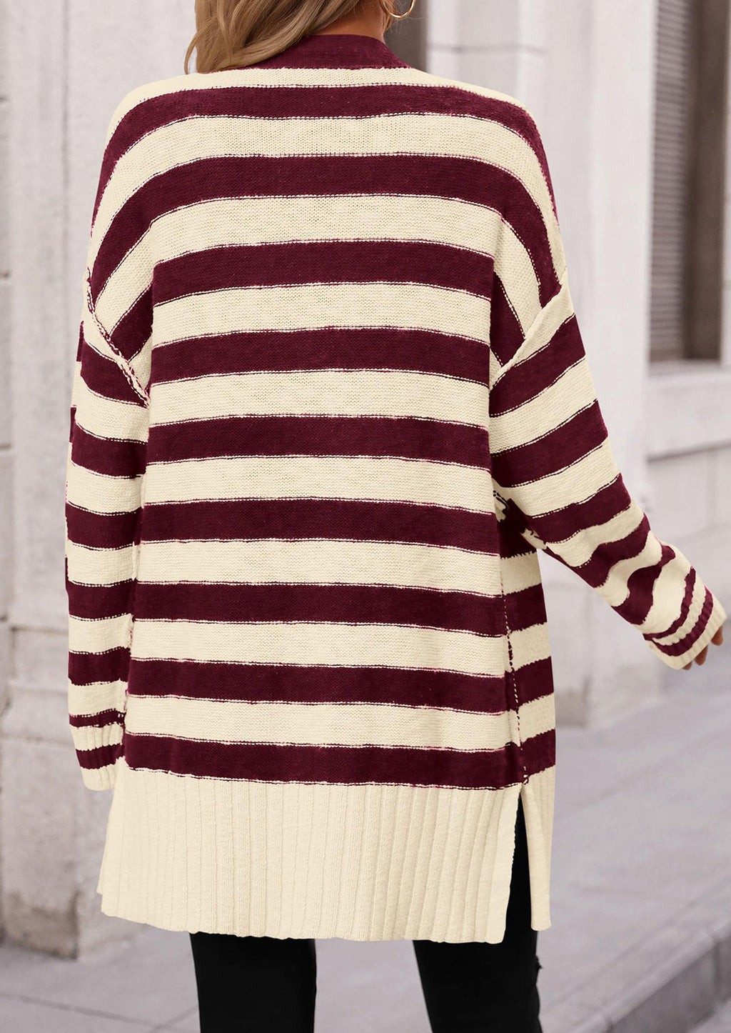 Women's Winter Striped Cardigan Sweaters Long Sleeve Button Down Open Front Chunky Knit Oversized Sweater Coat