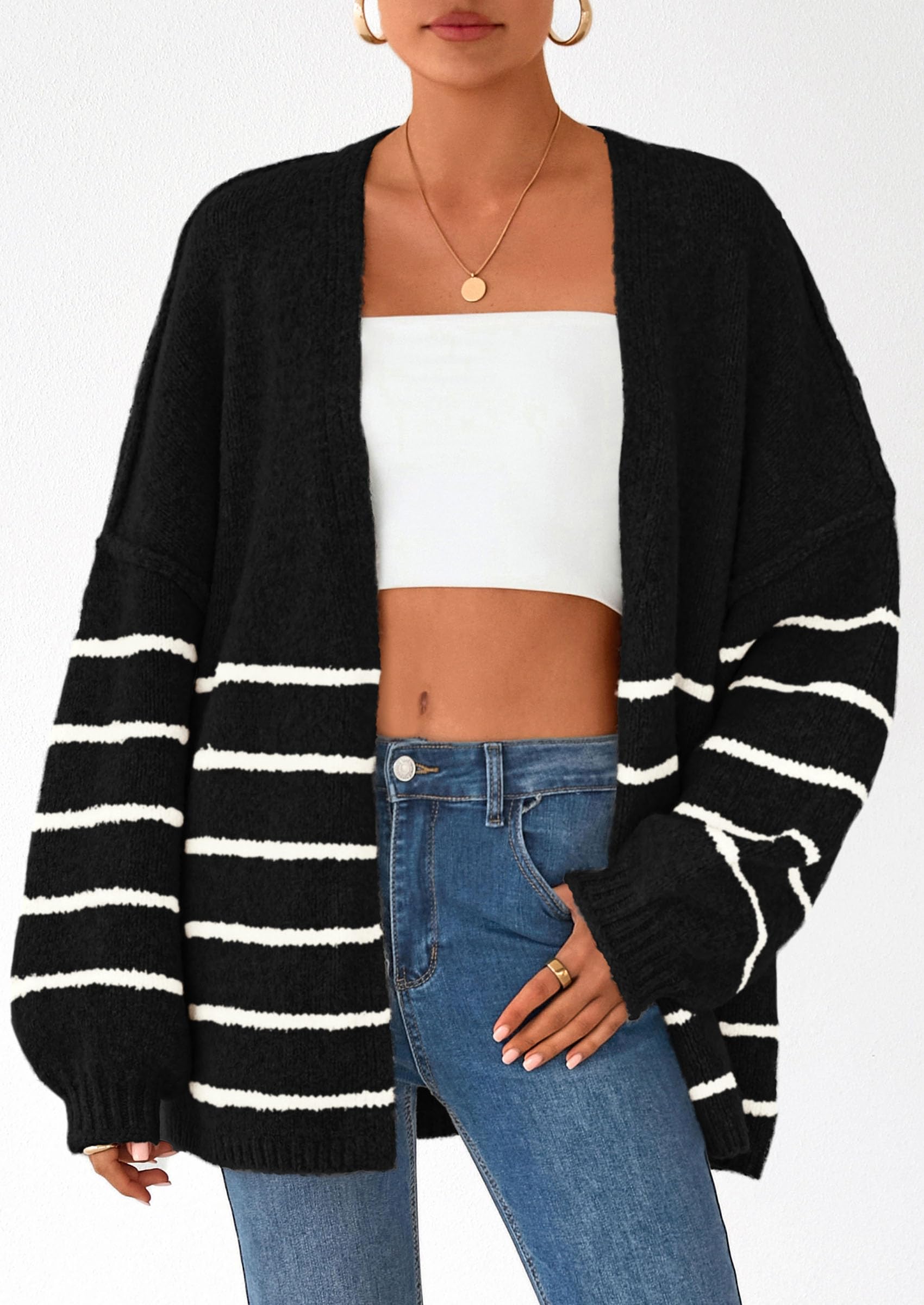 Womens Oversized Cardigan Sweaters Fall Long Lantern Sleeve Knit Open Front Lightweight Sweater