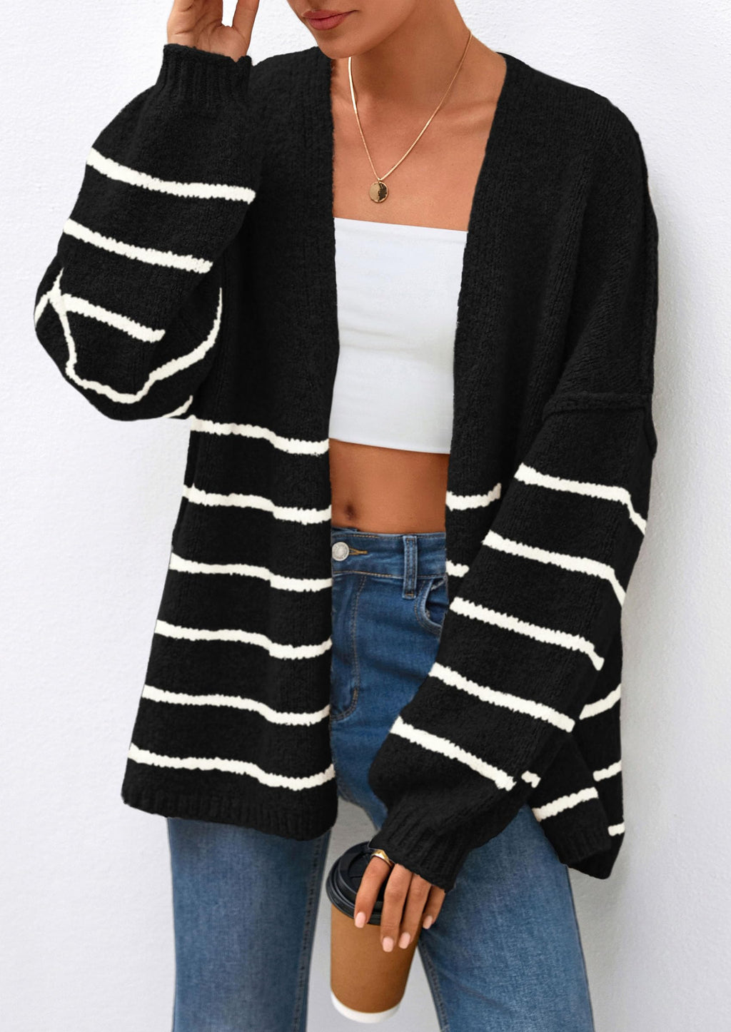 Womens Oversized Cardigan Sweaters Fall Long Lantern Sleeve Knit Open Front Lightweight Sweater