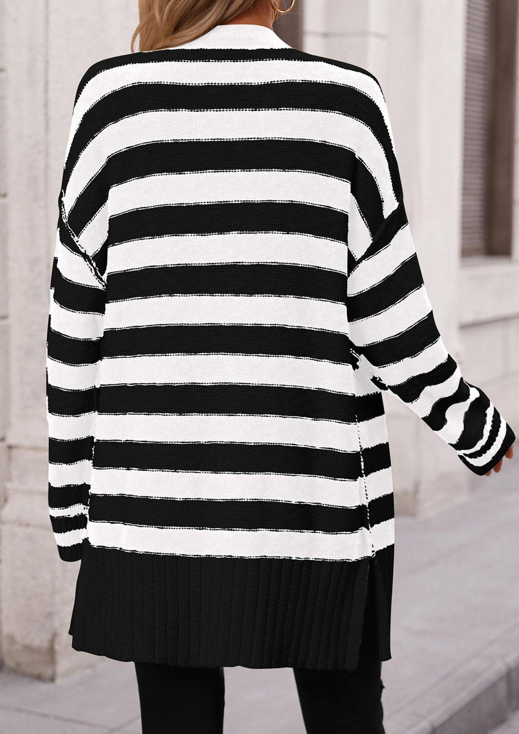 Women's Winter Striped Cardigan Sweaters Long Sleeve Button Down Open Front Chunky Knit Oversized Sweater Coat