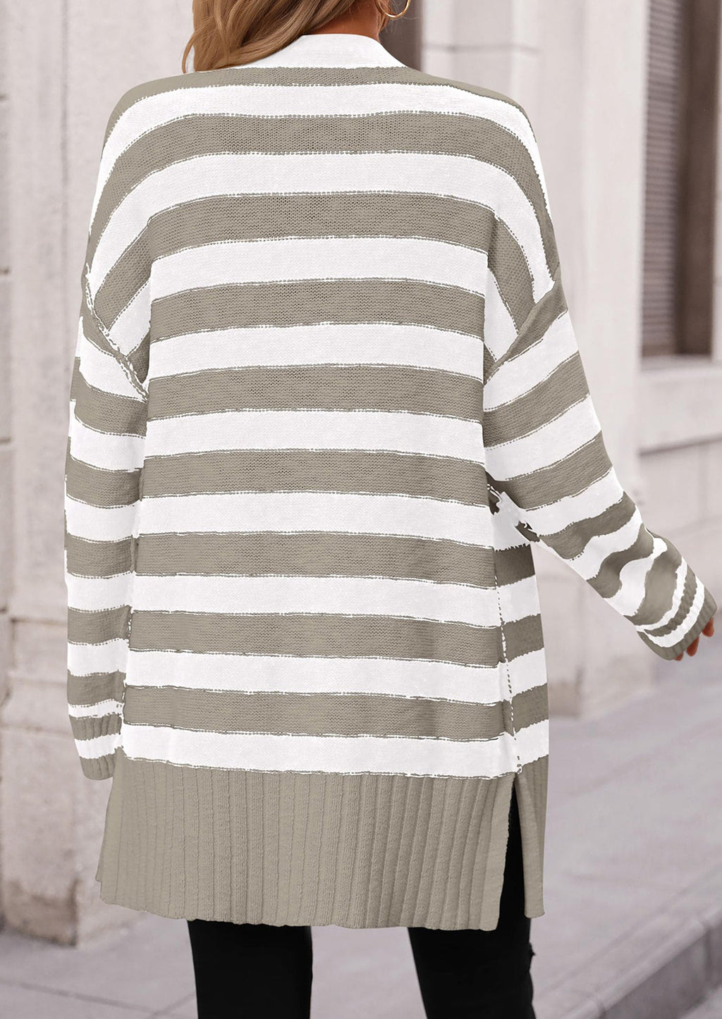 Women's Winter Striped Cardigan Sweaters Long Sleeve Button Down Open Front Chunky Knit Oversized Sweater Coat
