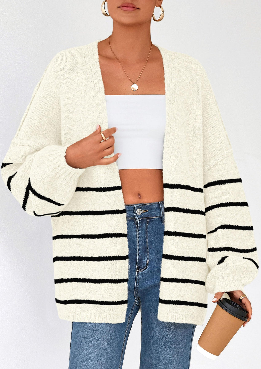 Womens Oversized Cardigan Sweaters Fall Long Lantern Sleeve Knit Open Front Lightweight Sweater