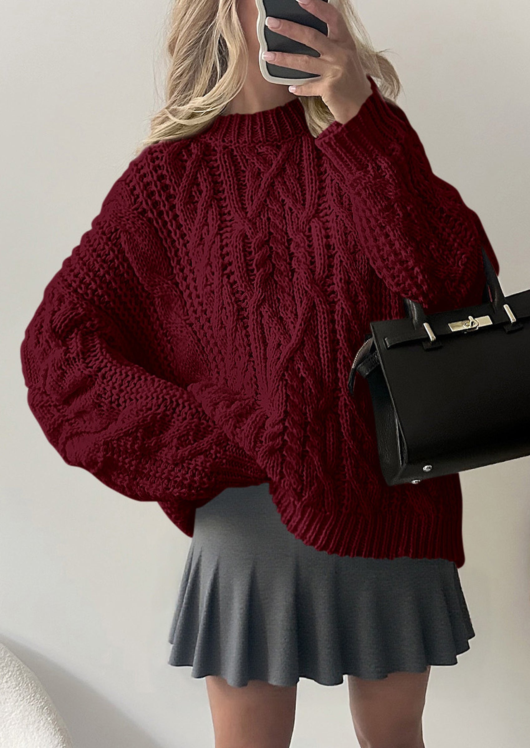 Women's Oversized Fall Sweaters Casual Long Sleeve Crewneck Chunky Cable Knit Pullover Tops Winter Clothes