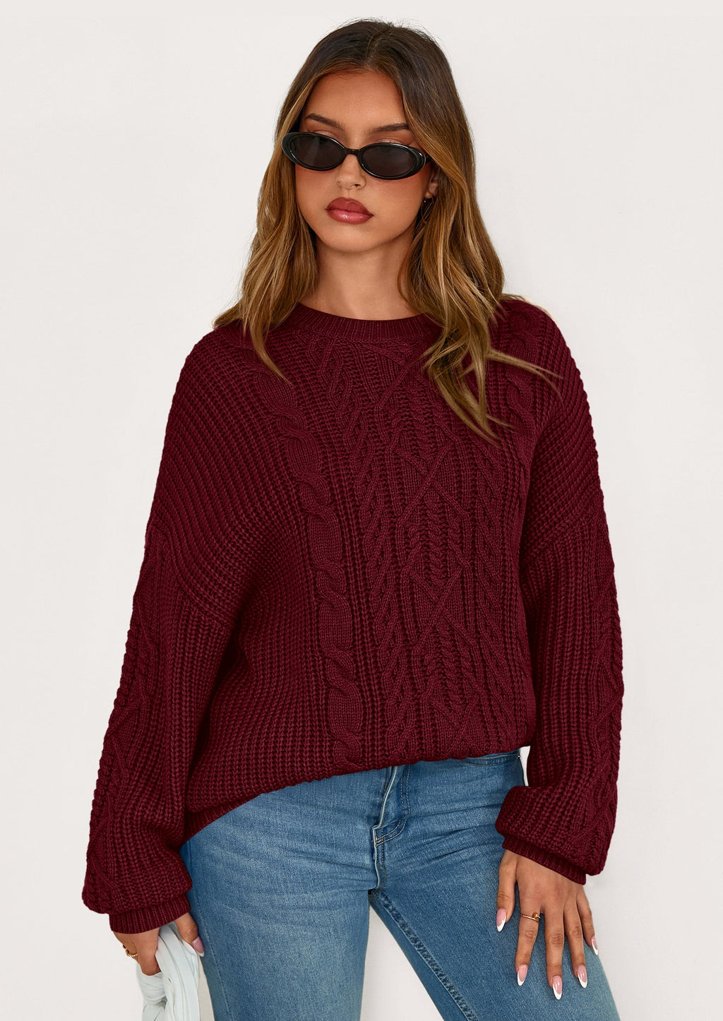 Women's Oversized Fall Sweaters Casual Long Sleeve Crewneck Chunky Cable Knit Pullover Tops Winter Clothes