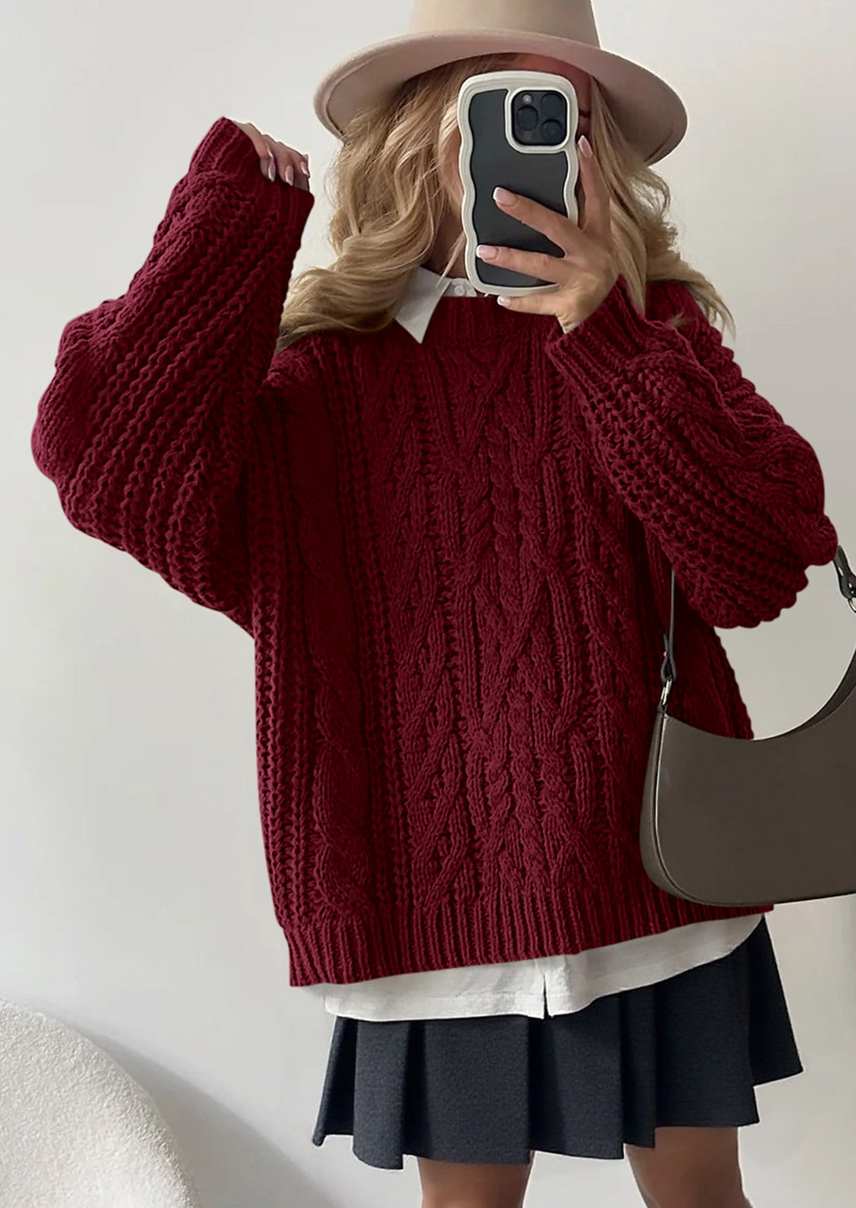 Women's Oversized Fall Sweaters Casual Long Sleeve Crewneck Chunky Cable Knit Pullover Tops Winter Clothes
