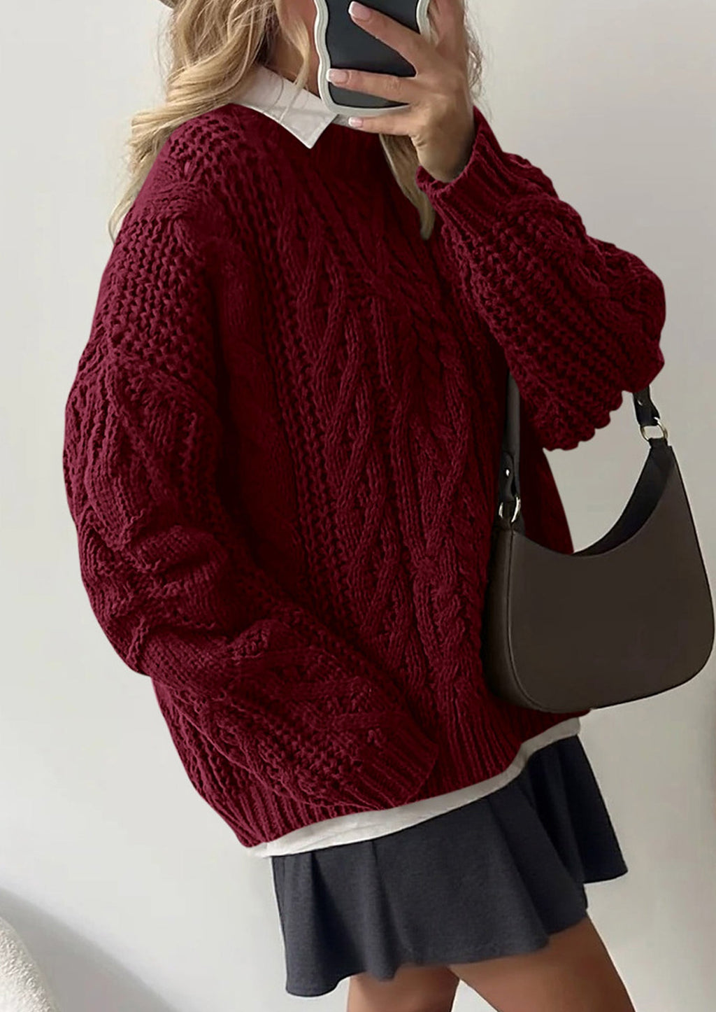 Women's Oversized Fall Sweaters Casual Long Sleeve Crewneck Chunky Cable Knit Pullover Tops Winter Clothes