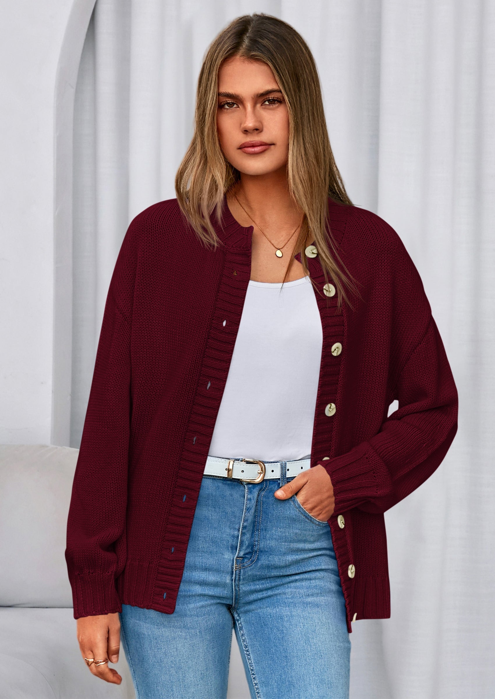 Women's Winter Cardigan Sweaters Trendy Chunky Knit Long Sleeve Button Up Casual Warm Fall Jackets Coats