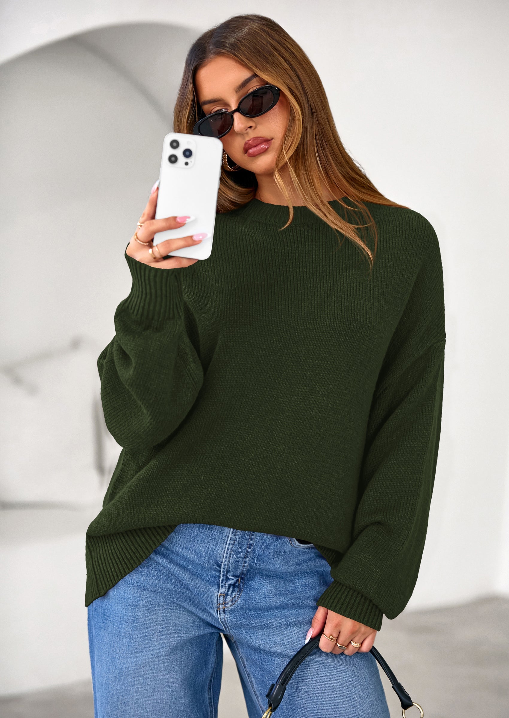 Womens Sweaters Fall Trendy Casual Crewneck Long Sleeve Cozy Knit Pullover Sweater Tops Winter Clothing