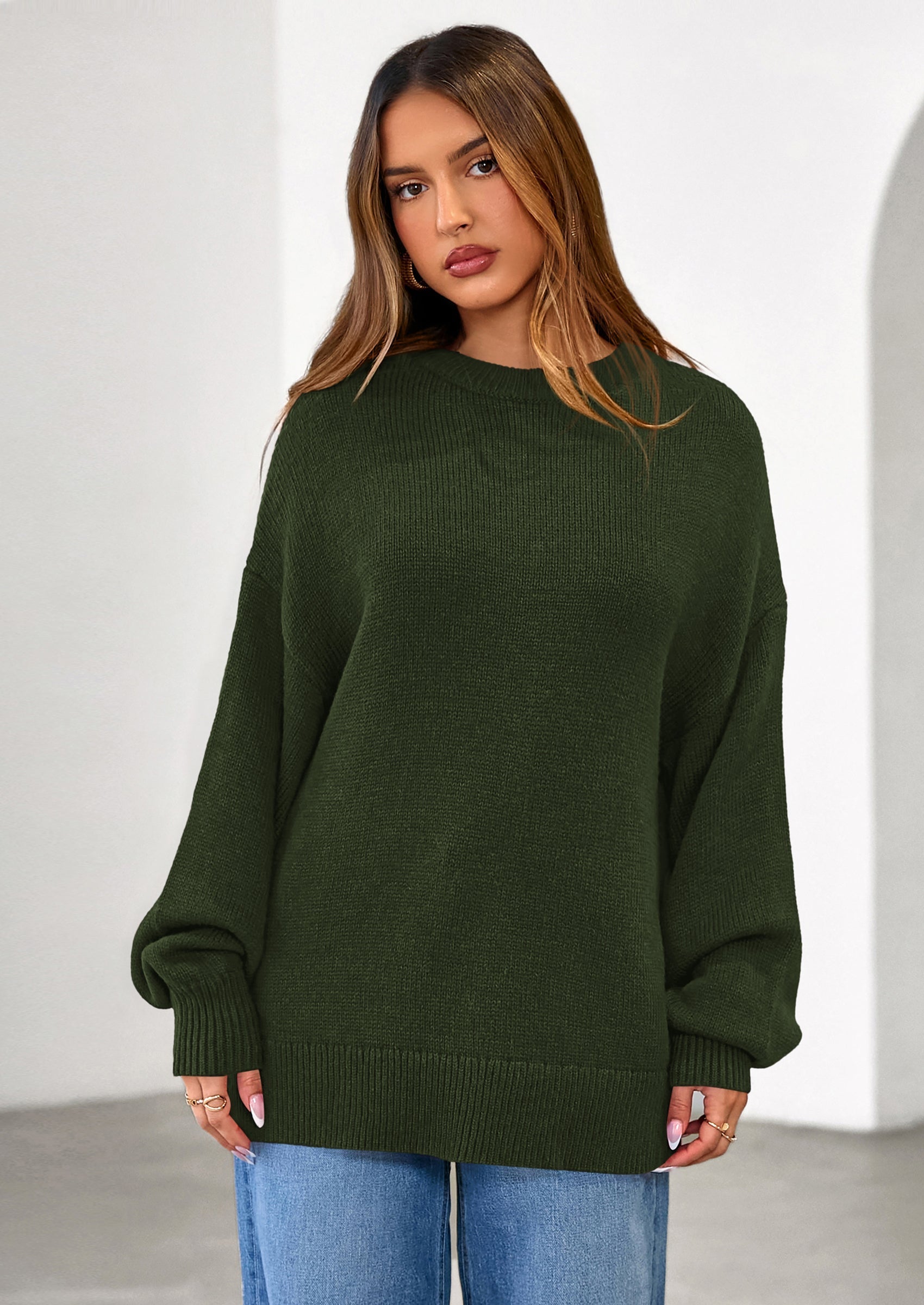 Womens Sweaters Fall Trendy Casual Crewneck Long Sleeve Cozy Knit Pullover Sweater Tops Winter Clothing