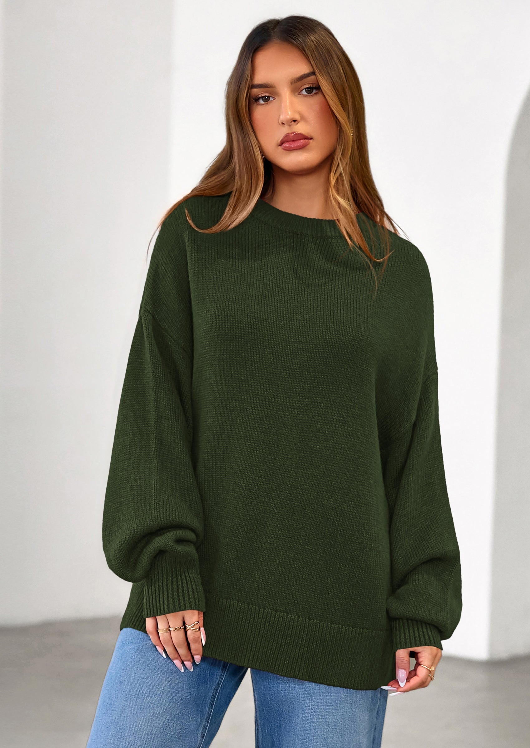 Womens Sweaters Fall Trendy Casual Crewneck Long Sleeve Cozy Knit Pullover Sweater Tops Winter Clothing
