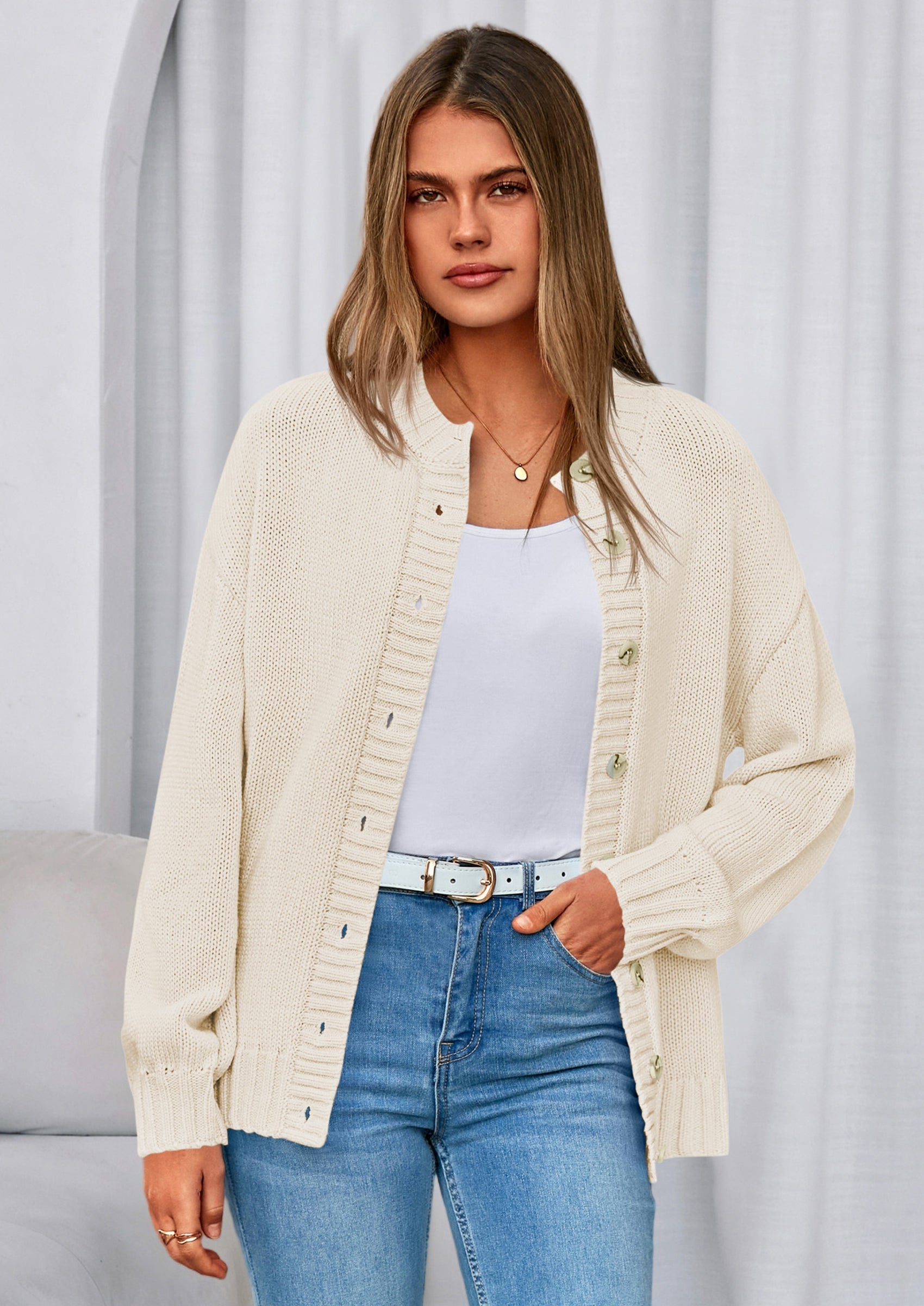Women's Winter Cardigan Sweaters Trendy Chunky Knit Long Sleeve Button Up Casual Warm Fall Jackets Coats