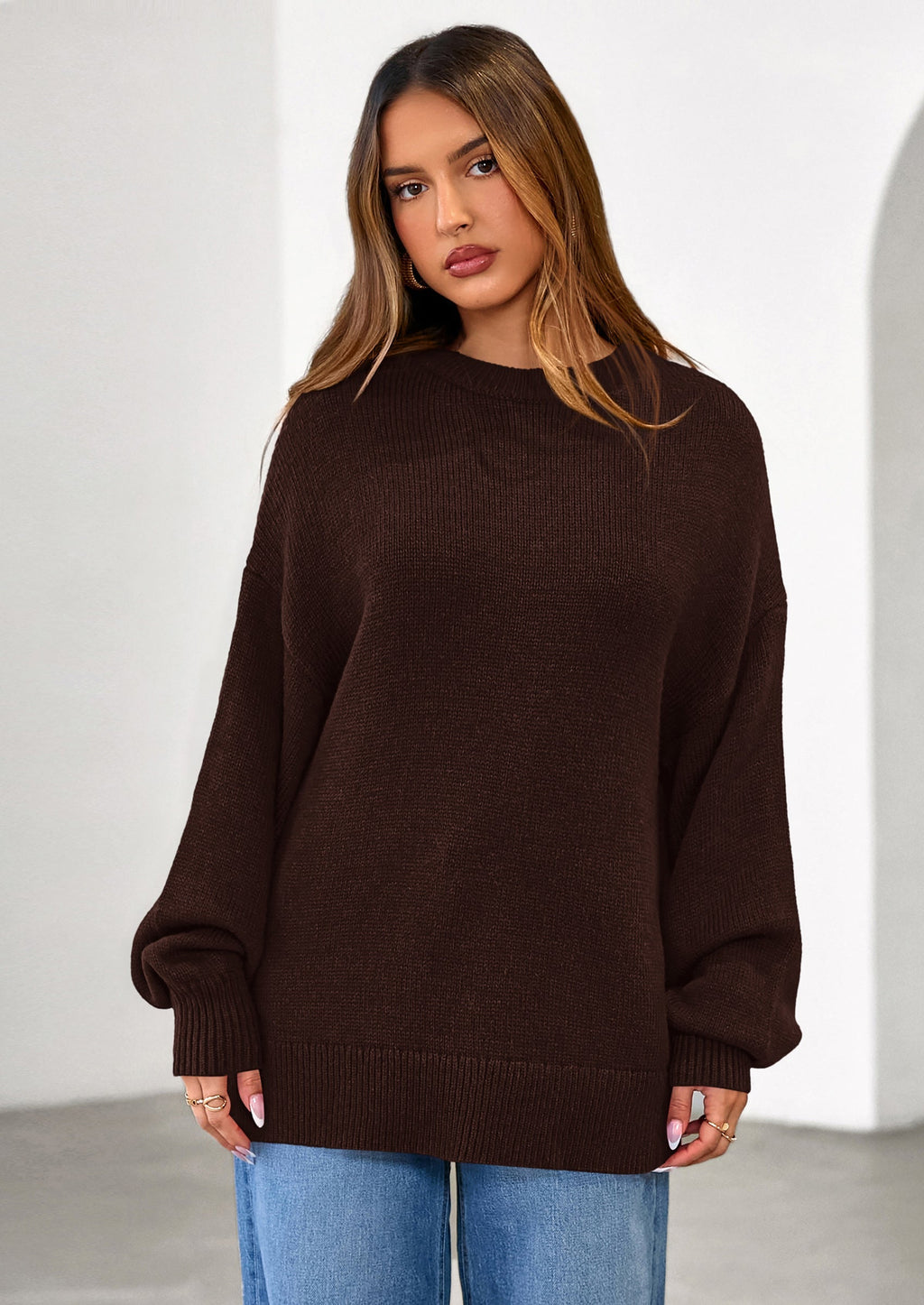 Womens Sweaters Fall Trendy Casual Crewneck Long Sleeve Cozy Knit Pullover Sweater Tops Winter Clothing