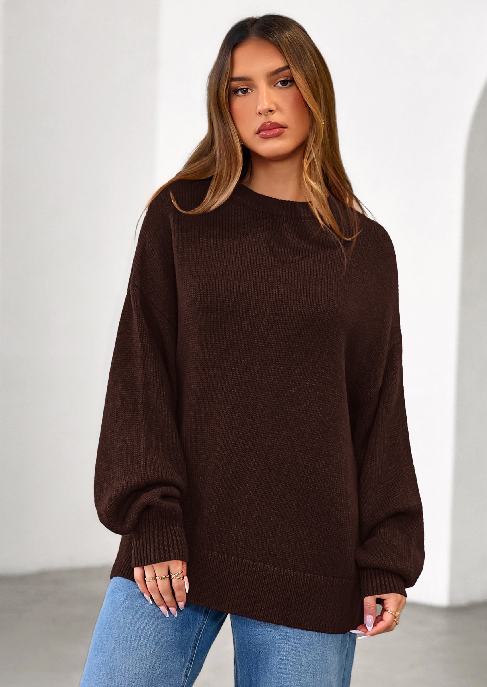 Womens Sweaters Fall Trendy Casual Crewneck Long Sleeve Cozy Knit Pullover Sweater Tops Winter Clothing