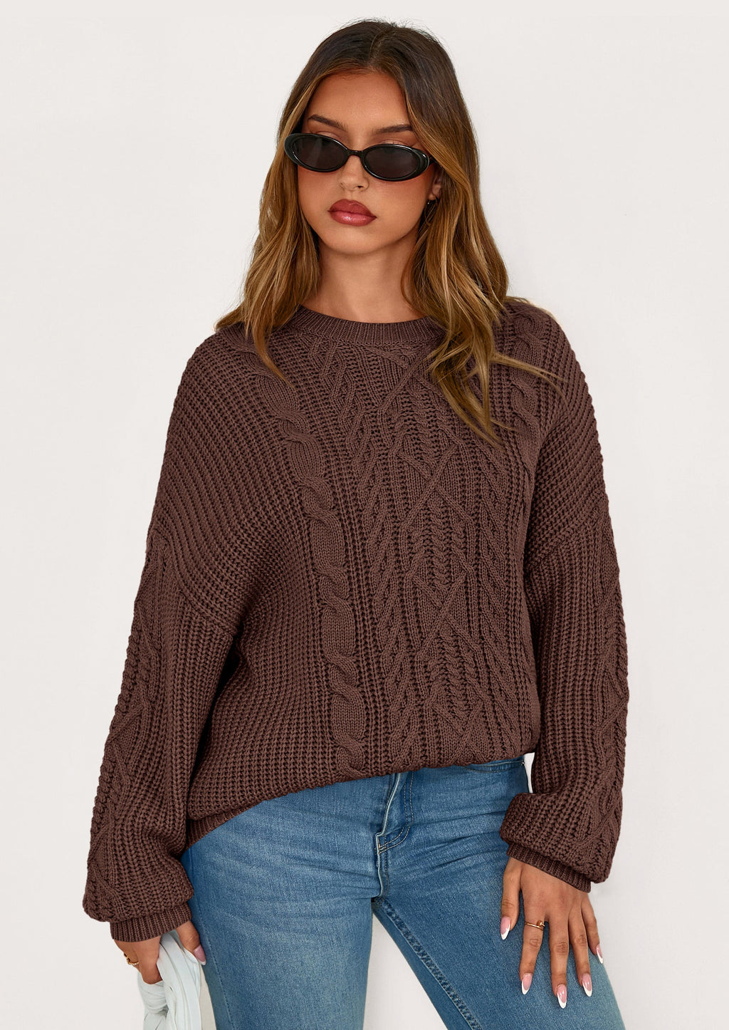 Women's Oversized Fall Sweaters Casual Long Sleeve Crewneck Chunky Cable Knit Pullover Tops Winter Clothes