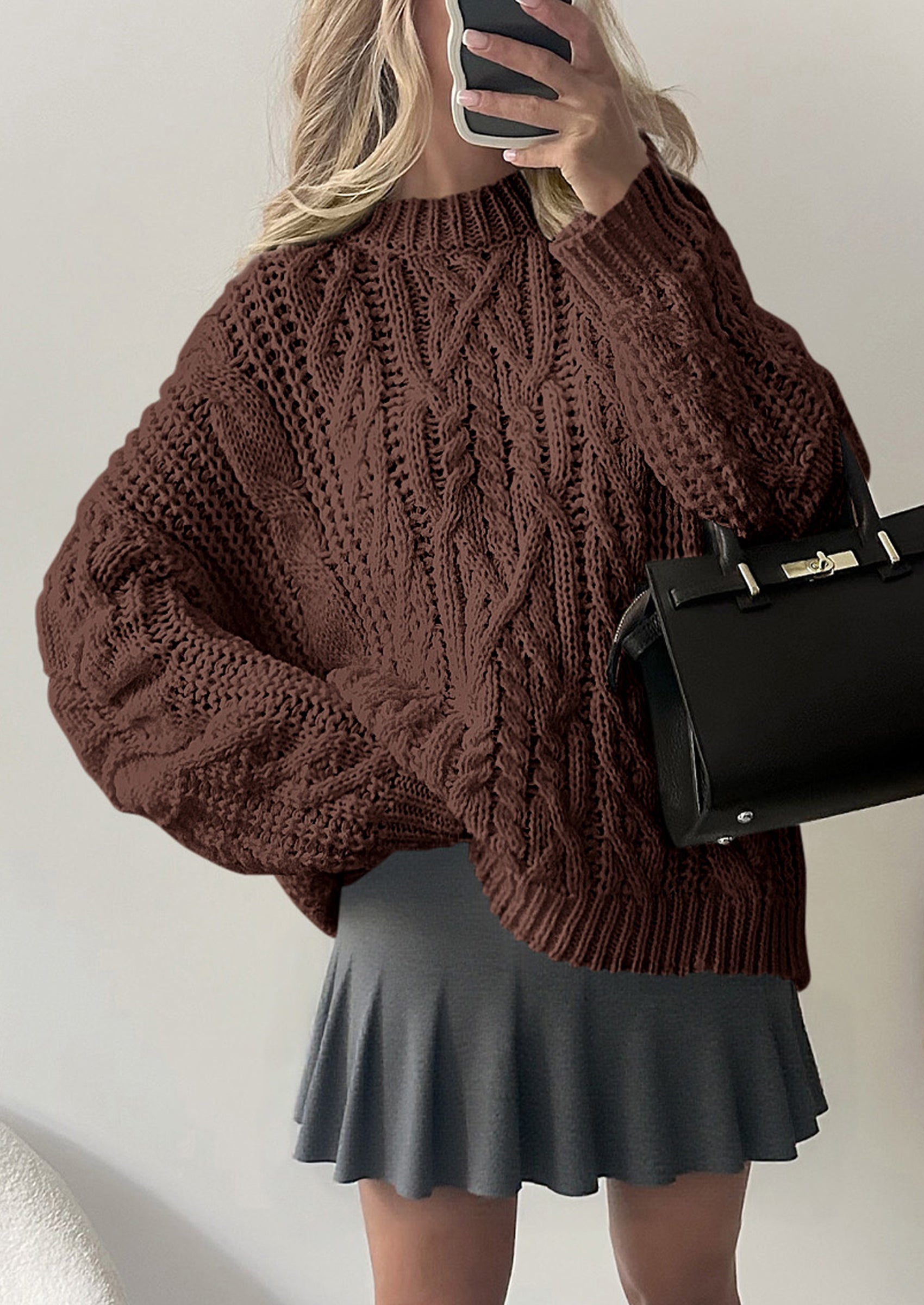 Women's Oversized Fall Sweaters Casual Long Sleeve Crewneck Chunky Cable Knit Pullover Tops Winter Clothes