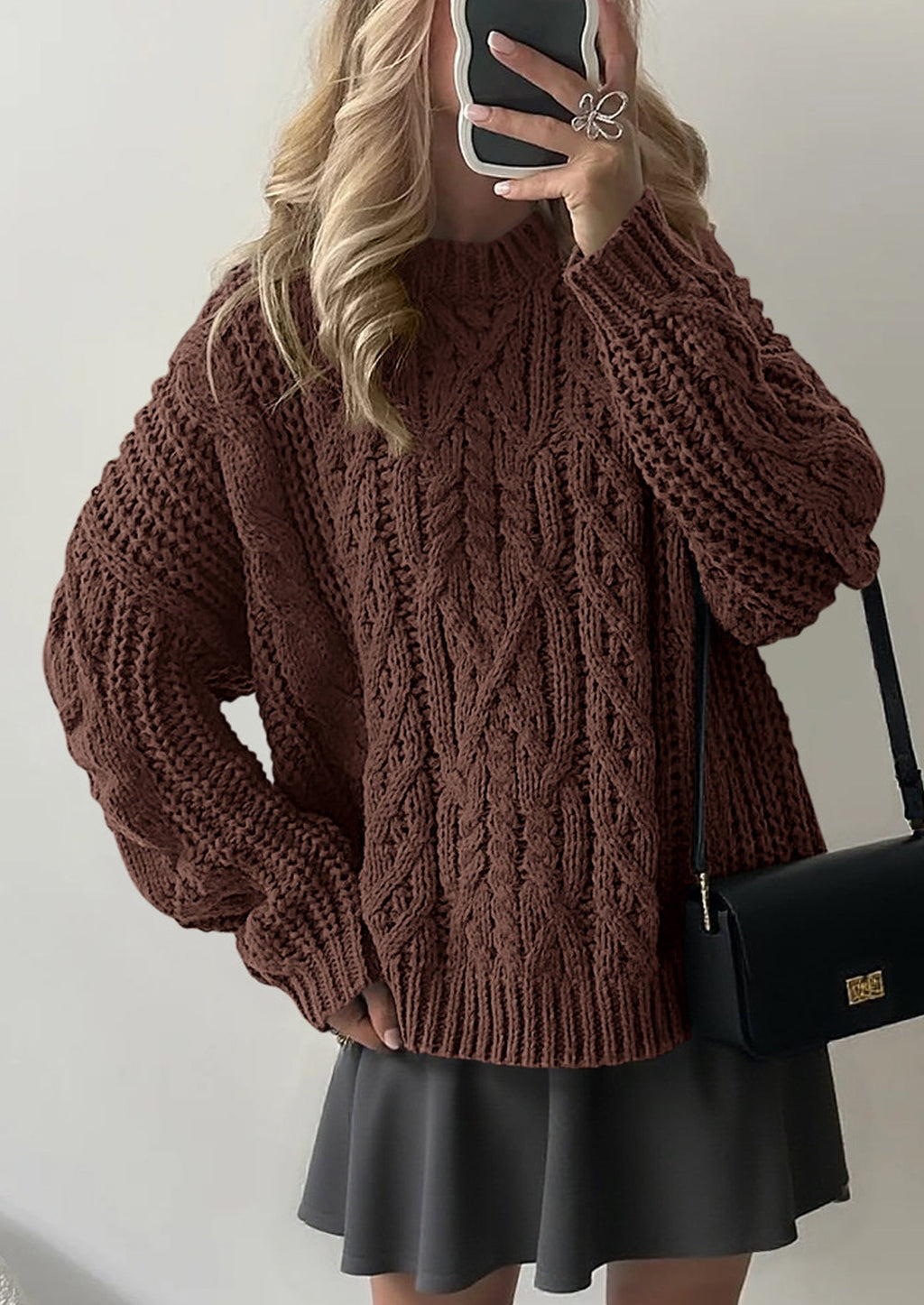 Women's Oversized Fall Sweaters Casual Long Sleeve Crewneck Chunky Cable Knit Pullover Tops Winter Clothes