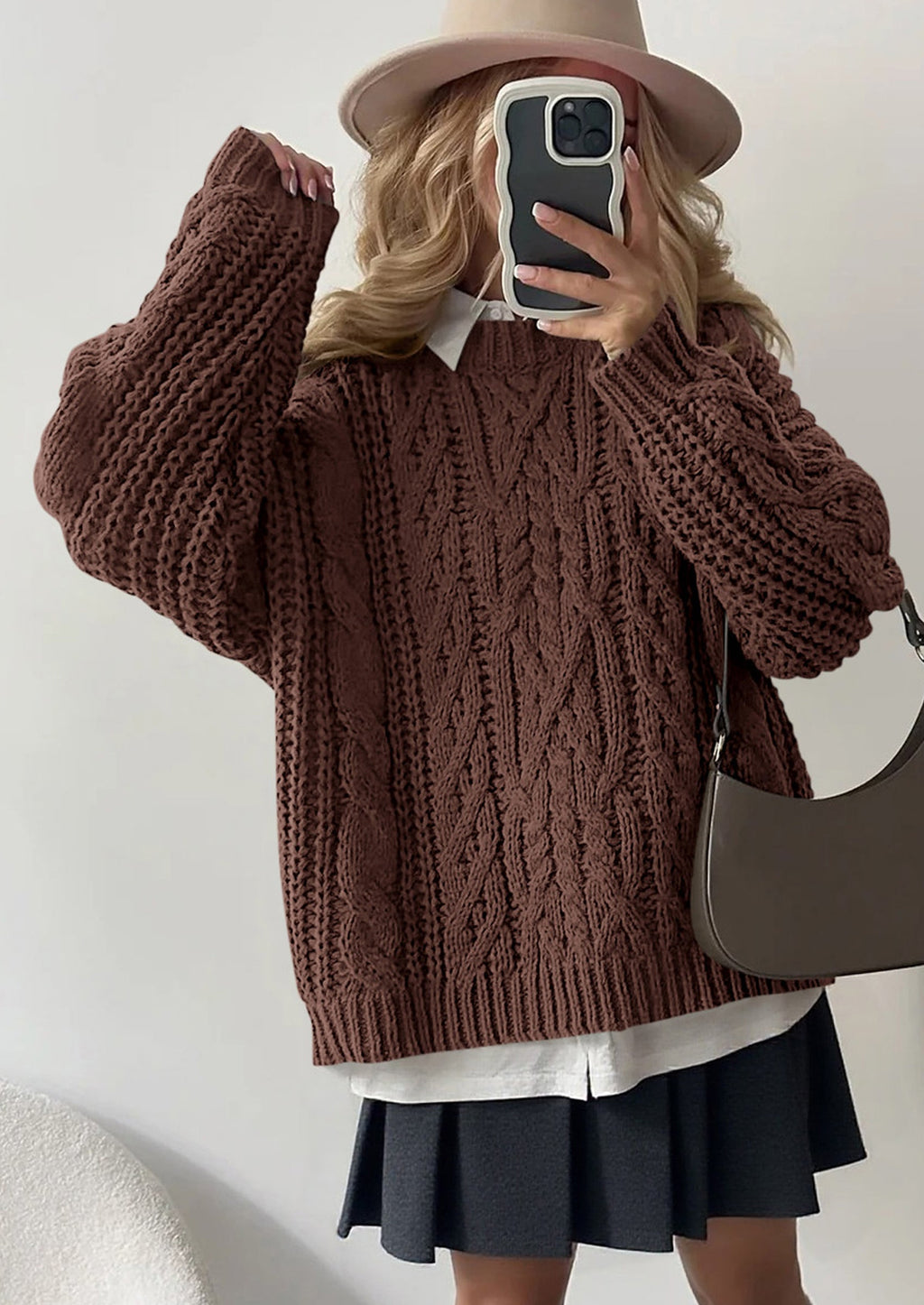Women's Oversized Fall Sweaters Casual Long Sleeve Crewneck Chunky Cable Knit Pullover Tops Winter Clothes