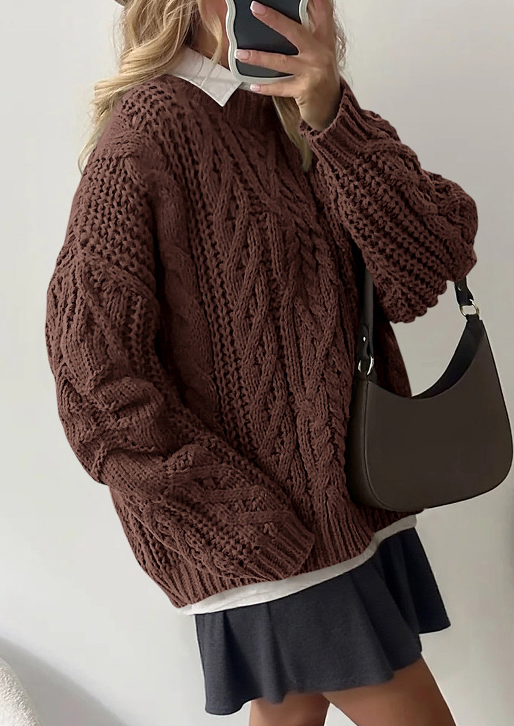 Women's Oversized Fall Sweaters Casual Long Sleeve Crewneck Chunky Cable Knit Pullover Tops Winter Clothes