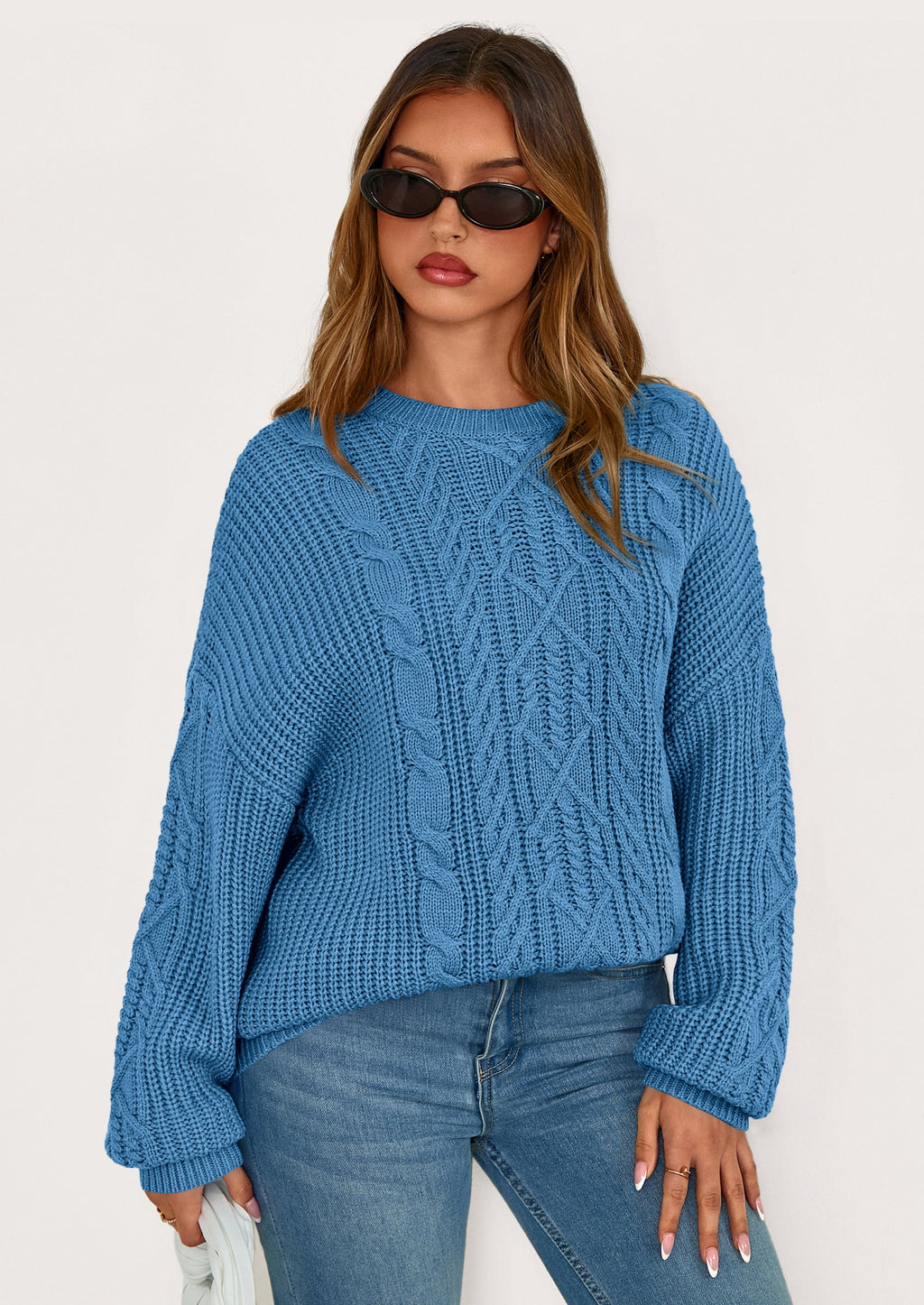 Women's Oversized Fall Sweaters Casual Long Sleeve Crewneck Chunky Cable Knit Pullover Tops Winter Clothes