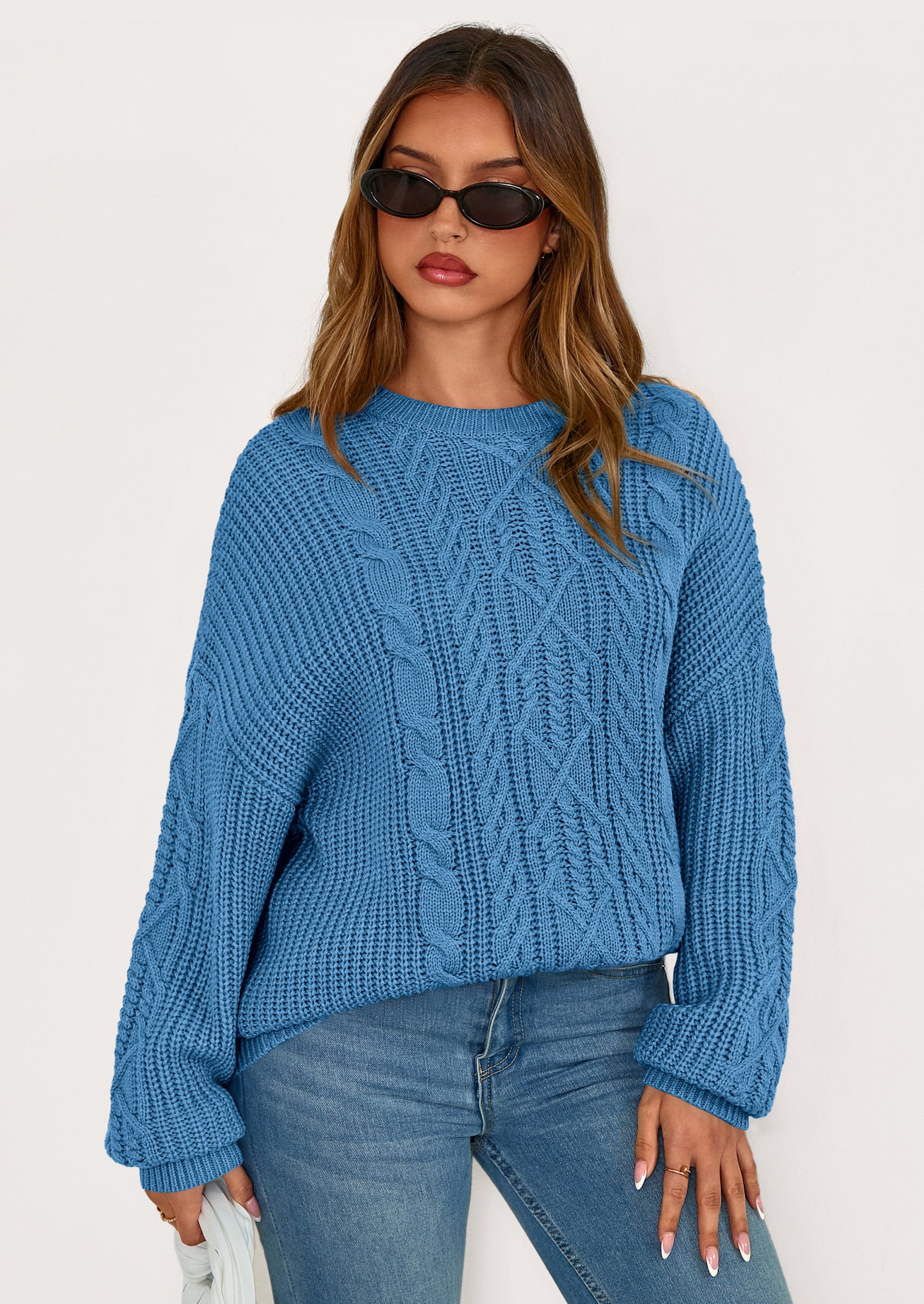 Women's Oversized Fall Sweaters Casual Long Sleeve Crewneck Chunky Cable Knit Pullover Tops Winter Clothes