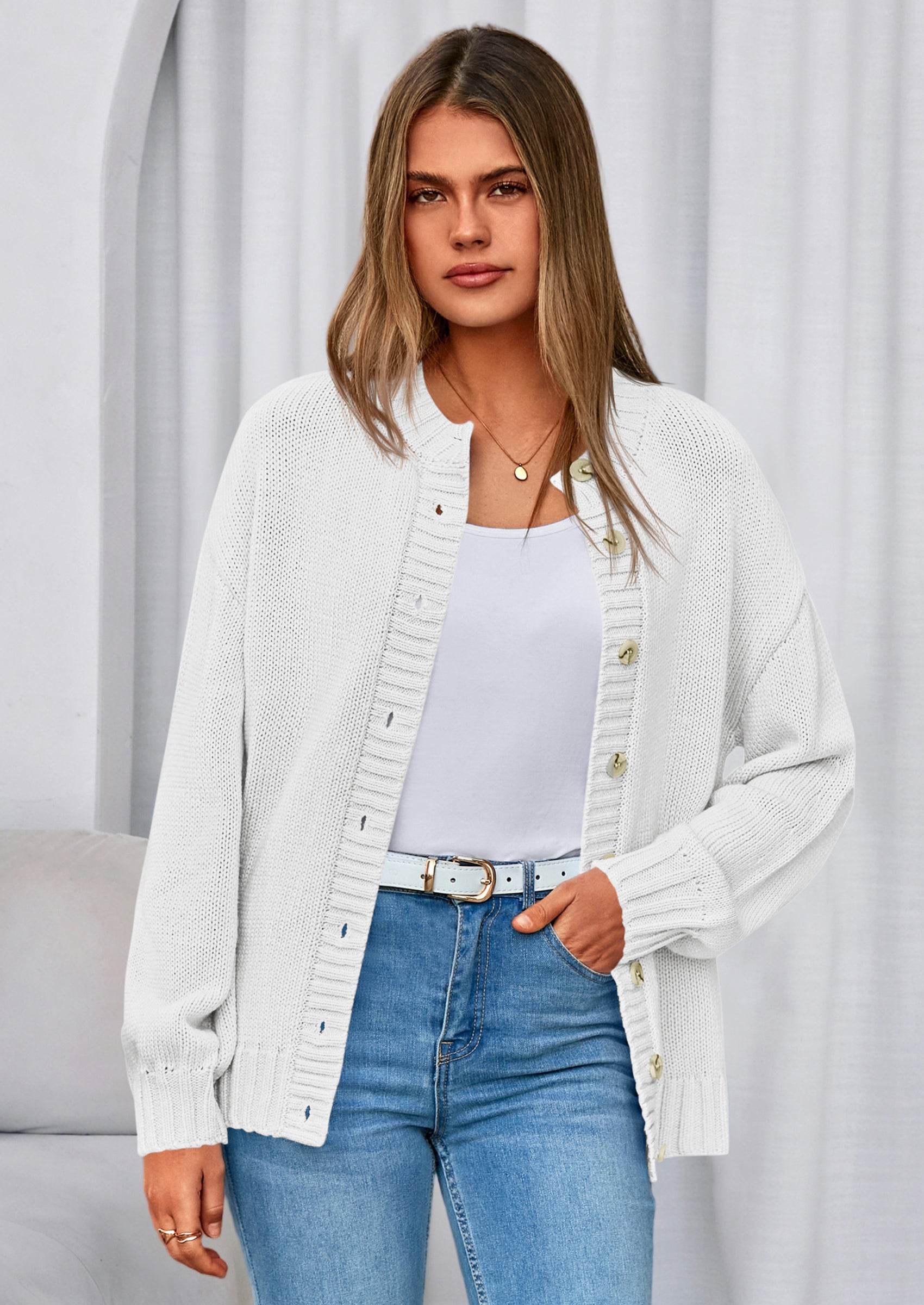 Women's Winter Cardigan Sweaters Trendy Chunky Knit Long Sleeve Button Up Casual Warm Fall Jackets Coats