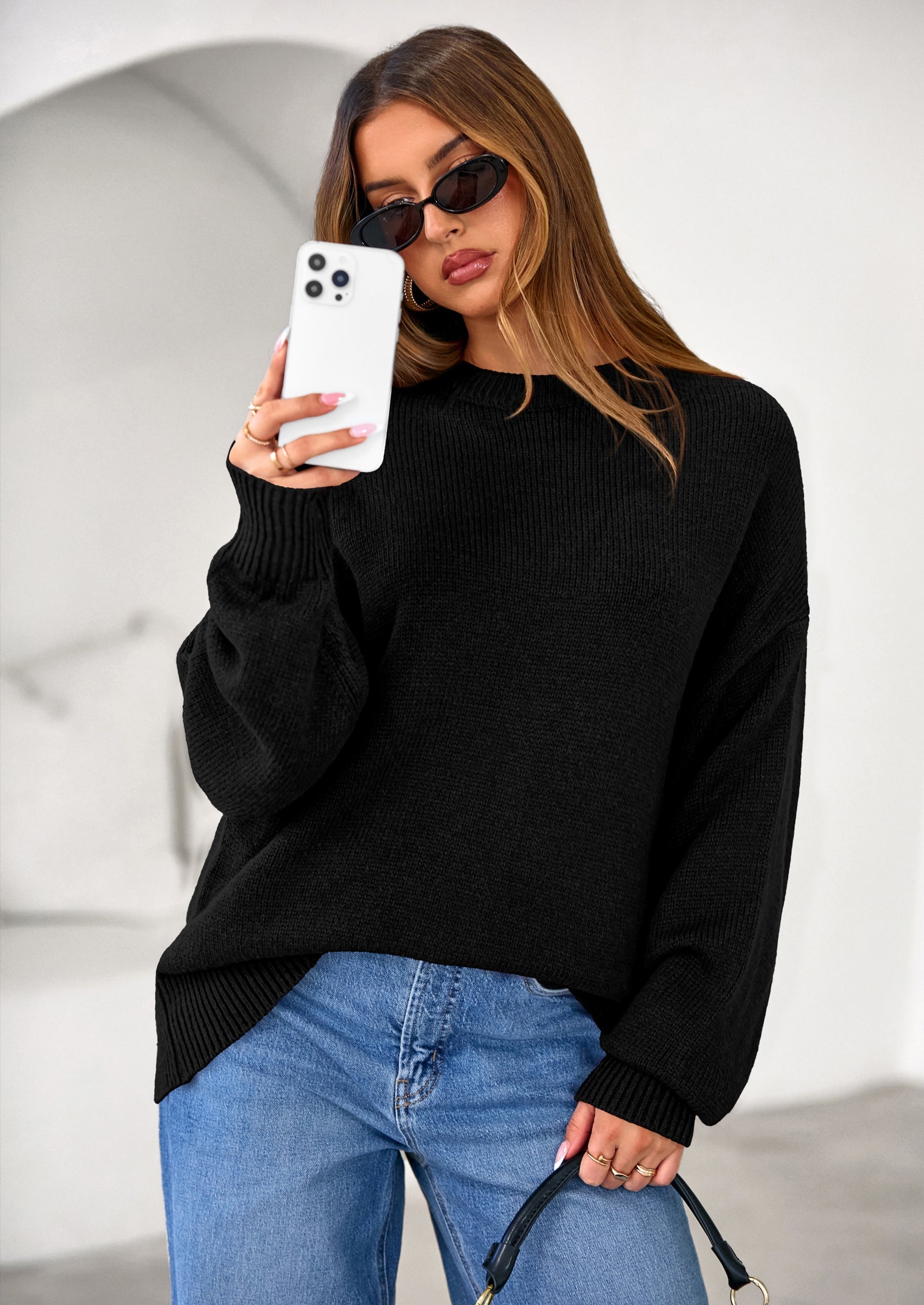 Womens Sweaters Fall Trendy Casual Crewneck Long Sleeve Cozy Knit Pullover Sweater Tops Winter Clothing