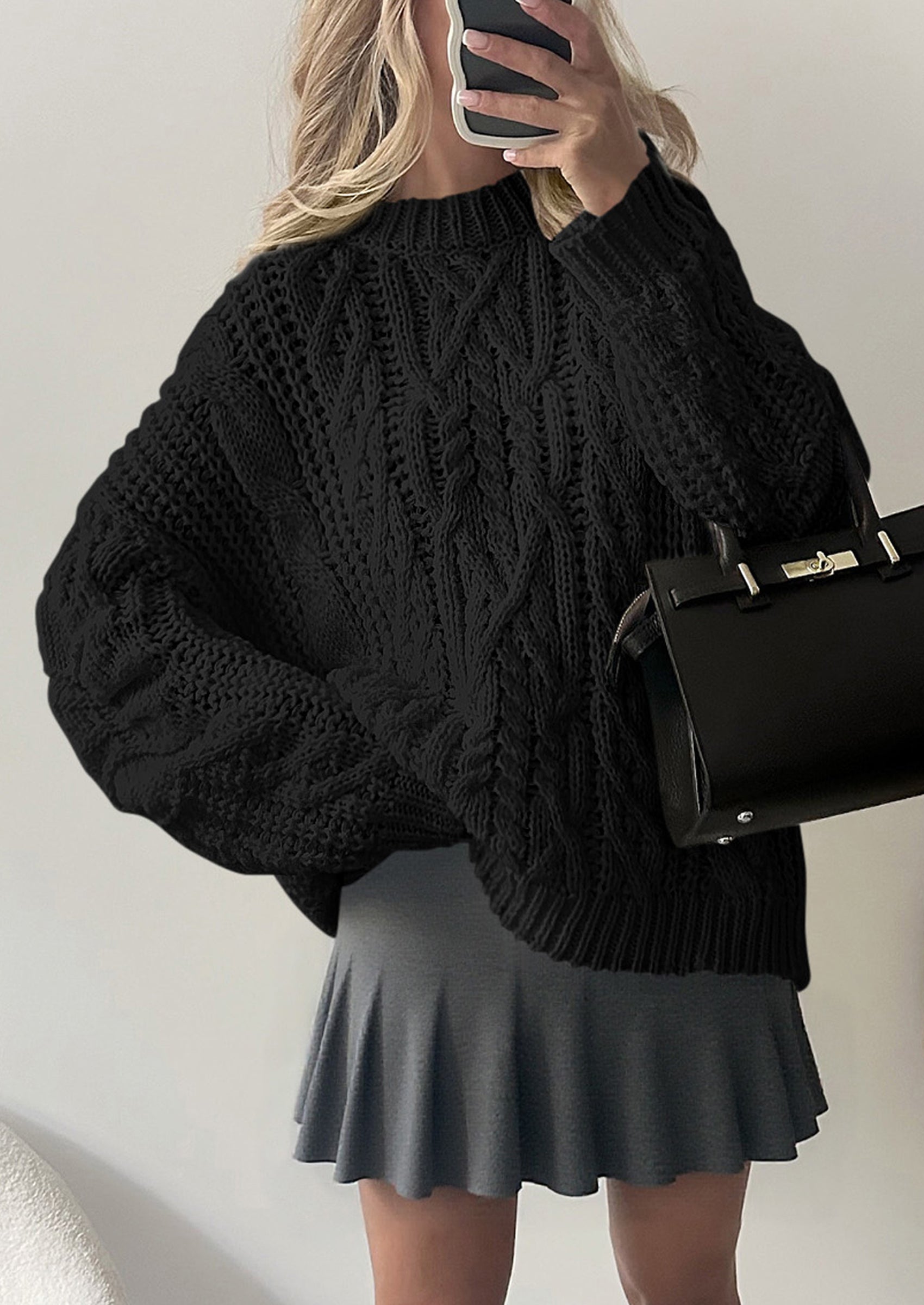 Women's Oversized Fall Sweaters Casual Long Sleeve Crewneck Chunky Cable Knit Pullover Tops Winter Clothes