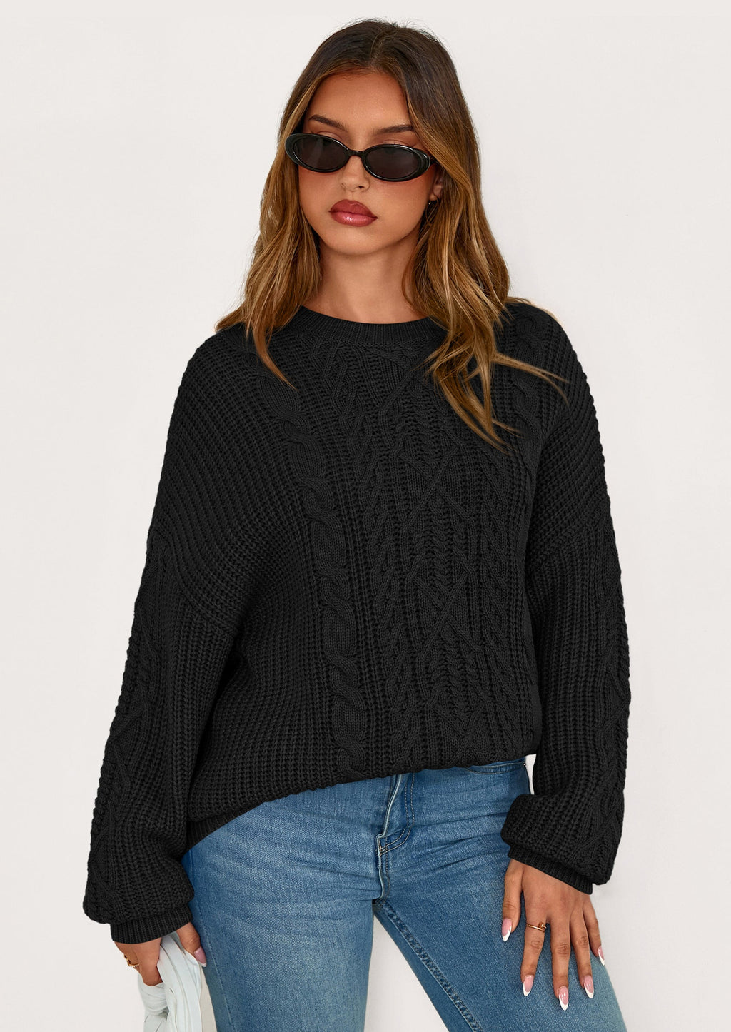 Women's Oversized Fall Sweaters Casual Long Sleeve Crewneck Chunky Cable Knit Pullover Tops Winter Clothes