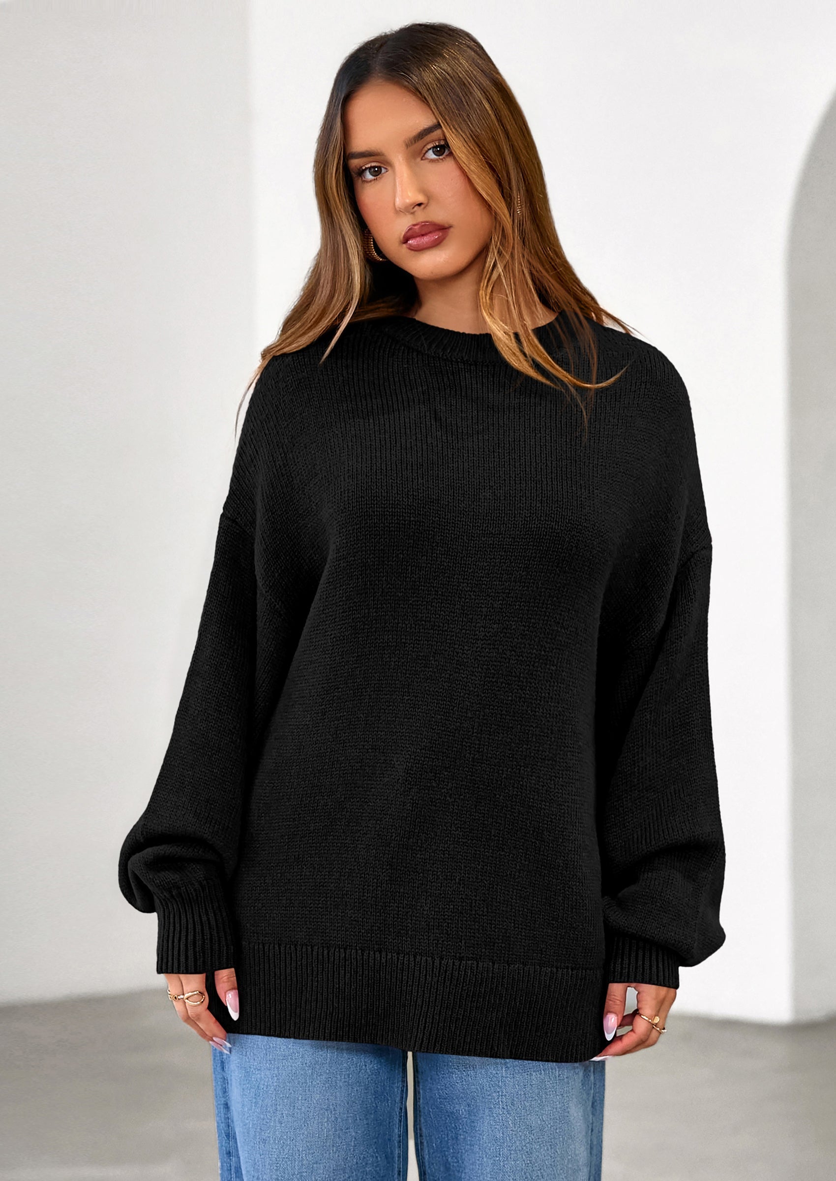 Womens Sweaters Fall Trendy Casual Crewneck Long Sleeve Cozy Knit Pullover Sweater Tops Winter Clothing