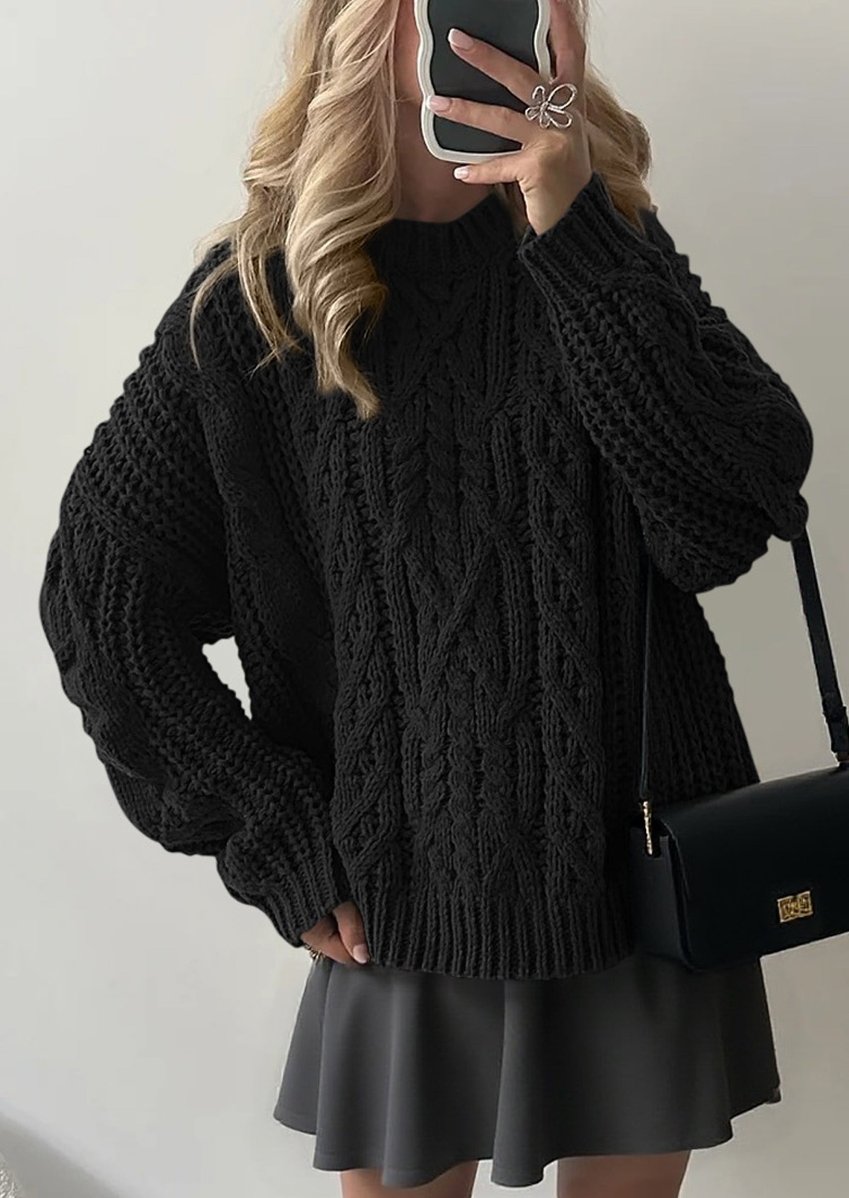 Women's Oversized Fall Sweaters Casual Long Sleeve Crewneck Chunky Cable Knit Pullover Tops Winter Clothes