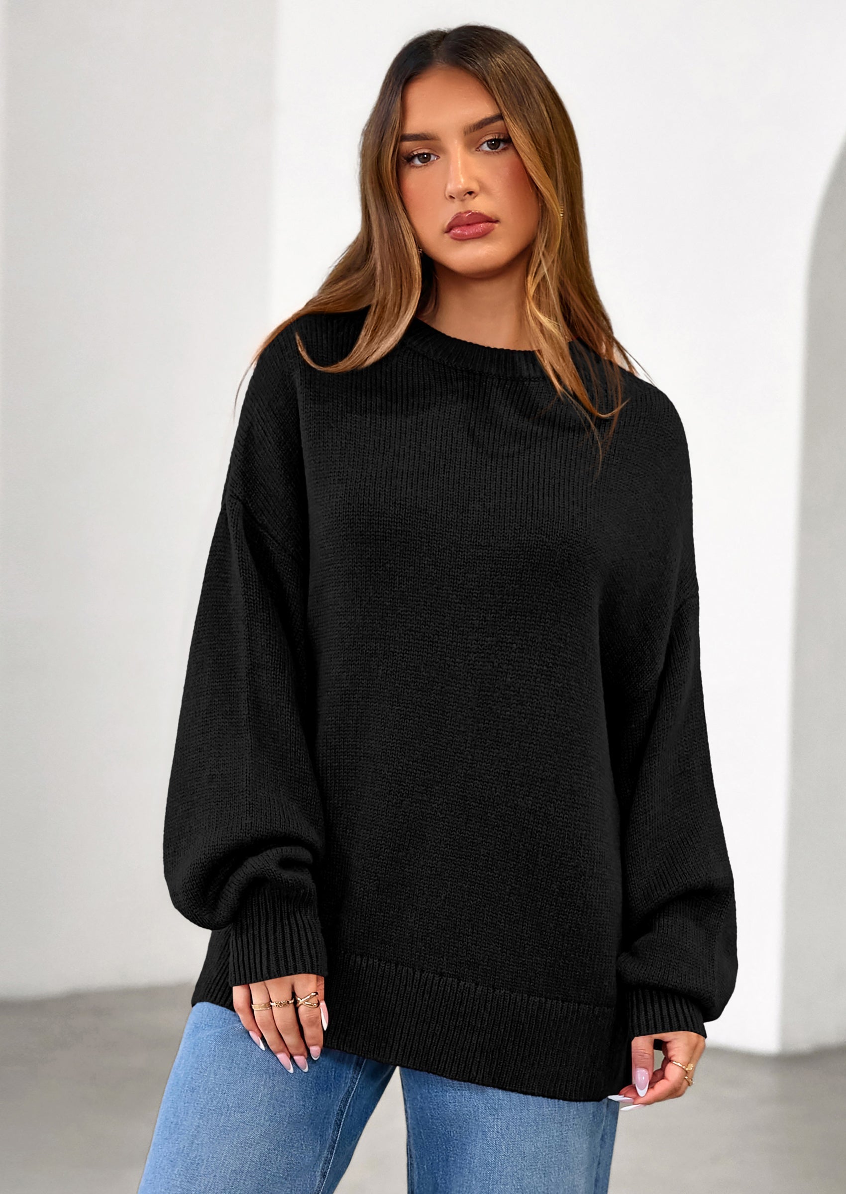 Womens Sweaters Fall Trendy Casual Crewneck Long Sleeve Cozy Knit Pullover Sweater Tops Winter Clothing