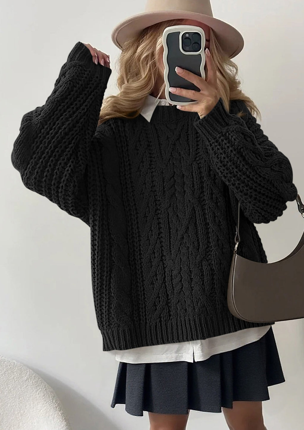 Women's Oversized Fall Sweaters Casual Long Sleeve Crewneck Chunky Cable Knit Pullover Tops Winter Clothes