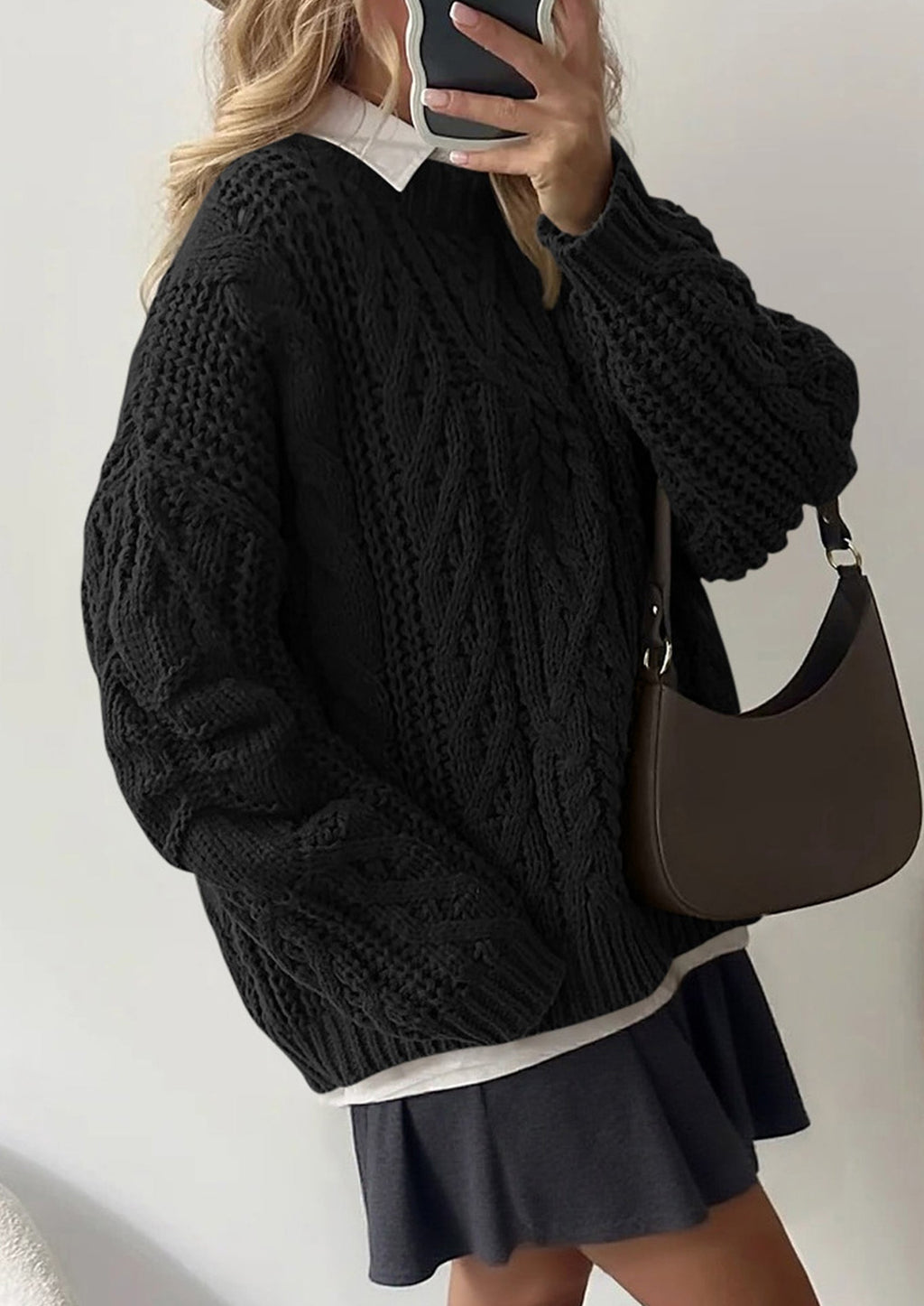 Women's Oversized Fall Sweaters Casual Long Sleeve Crewneck Chunky Cable Knit Pullover Tops Winter Clothes