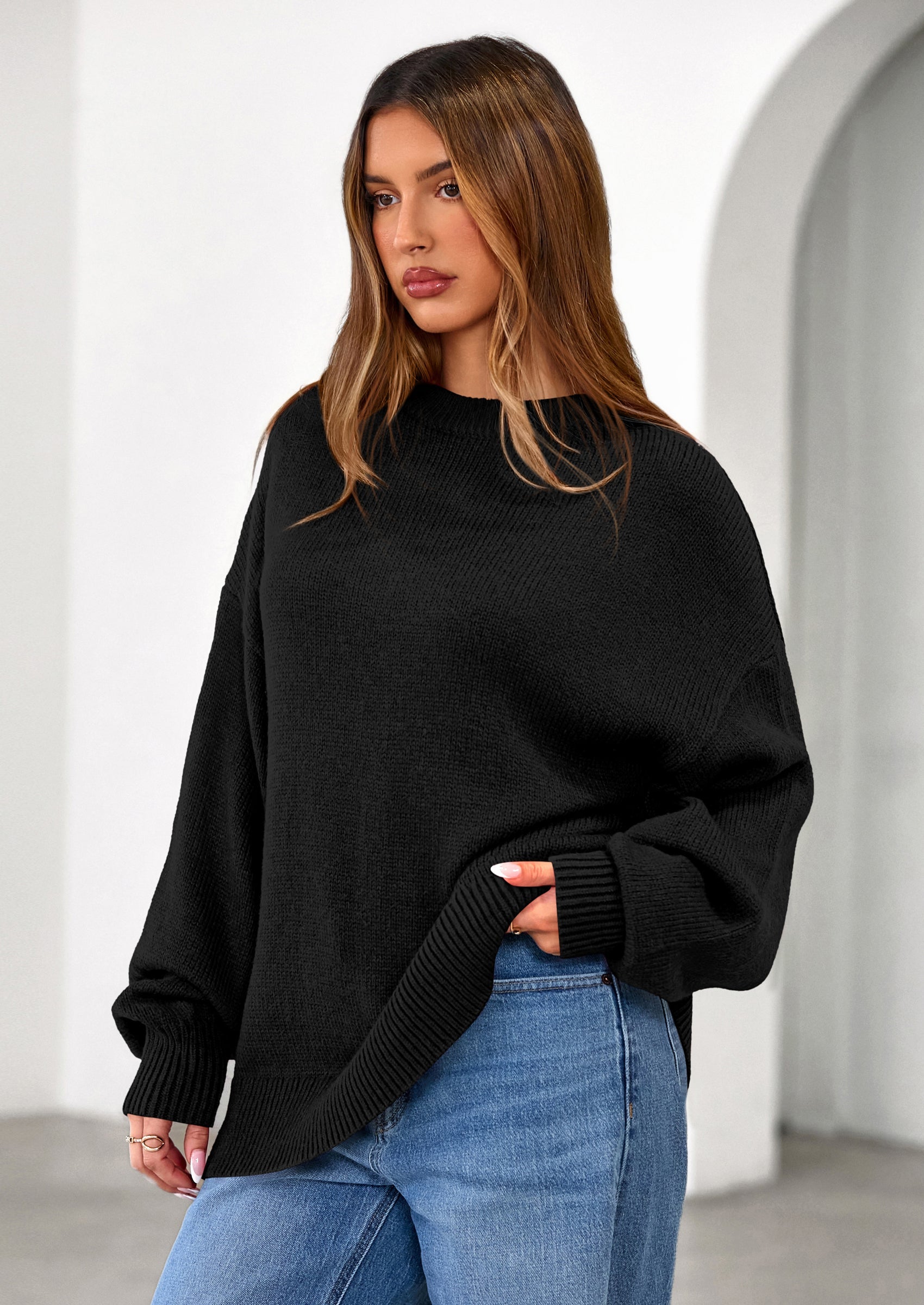 Womens Sweaters Fall Trendy Casual Crewneck Long Sleeve Cozy Knit Pullover Sweater Tops Winter Clothing