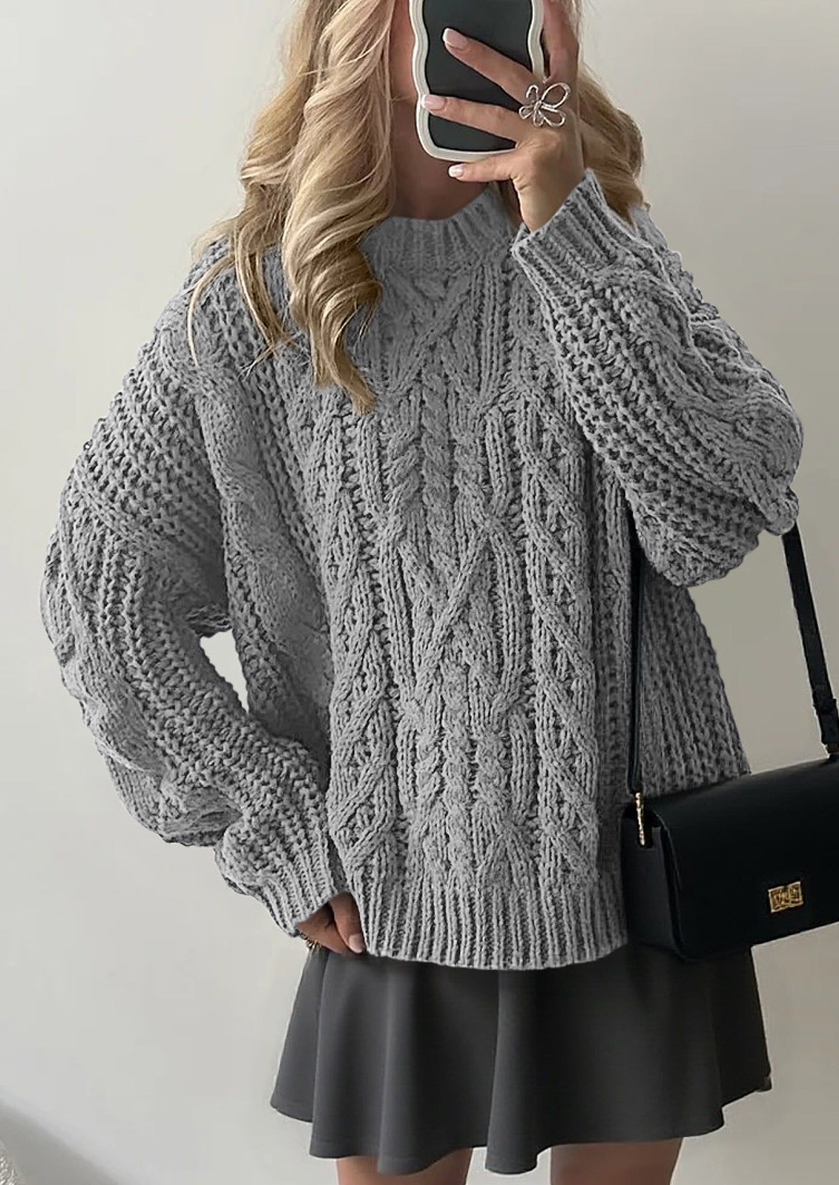Women's Oversized Fall Sweaters Casual Long Sleeve Crewneck Chunky Cable Knit Pullover Tops Winter Clothes