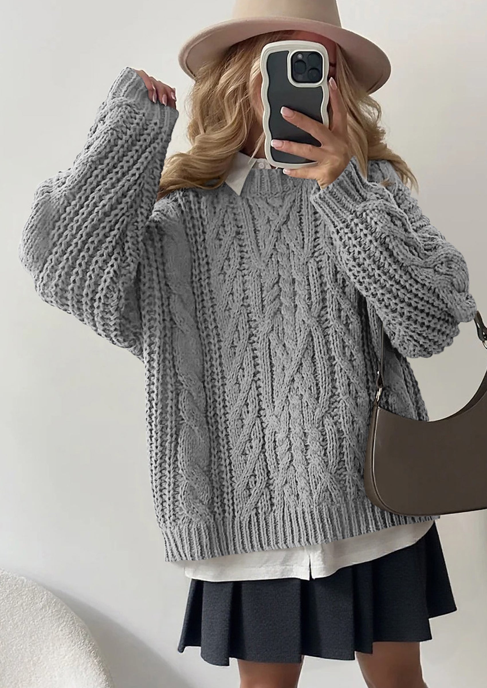 Women's Oversized Fall Sweaters Casual Long Sleeve Crewneck Chunky Cable Knit Pullover Tops Winter Clothes
