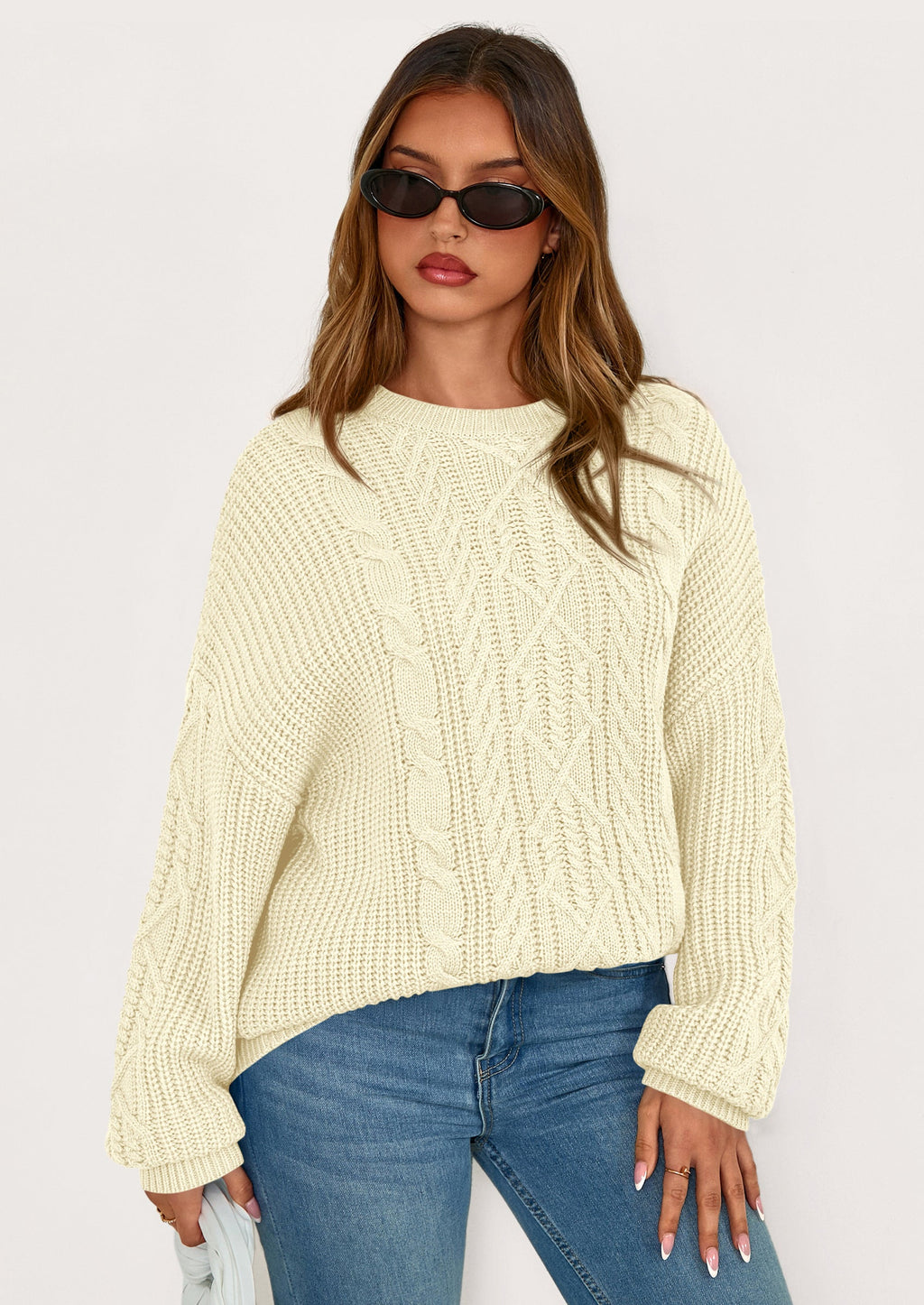 Women's Oversized Fall Sweaters Casual Long Sleeve Crewneck Chunky Cable Knit Pullover Tops Winter Clothes
