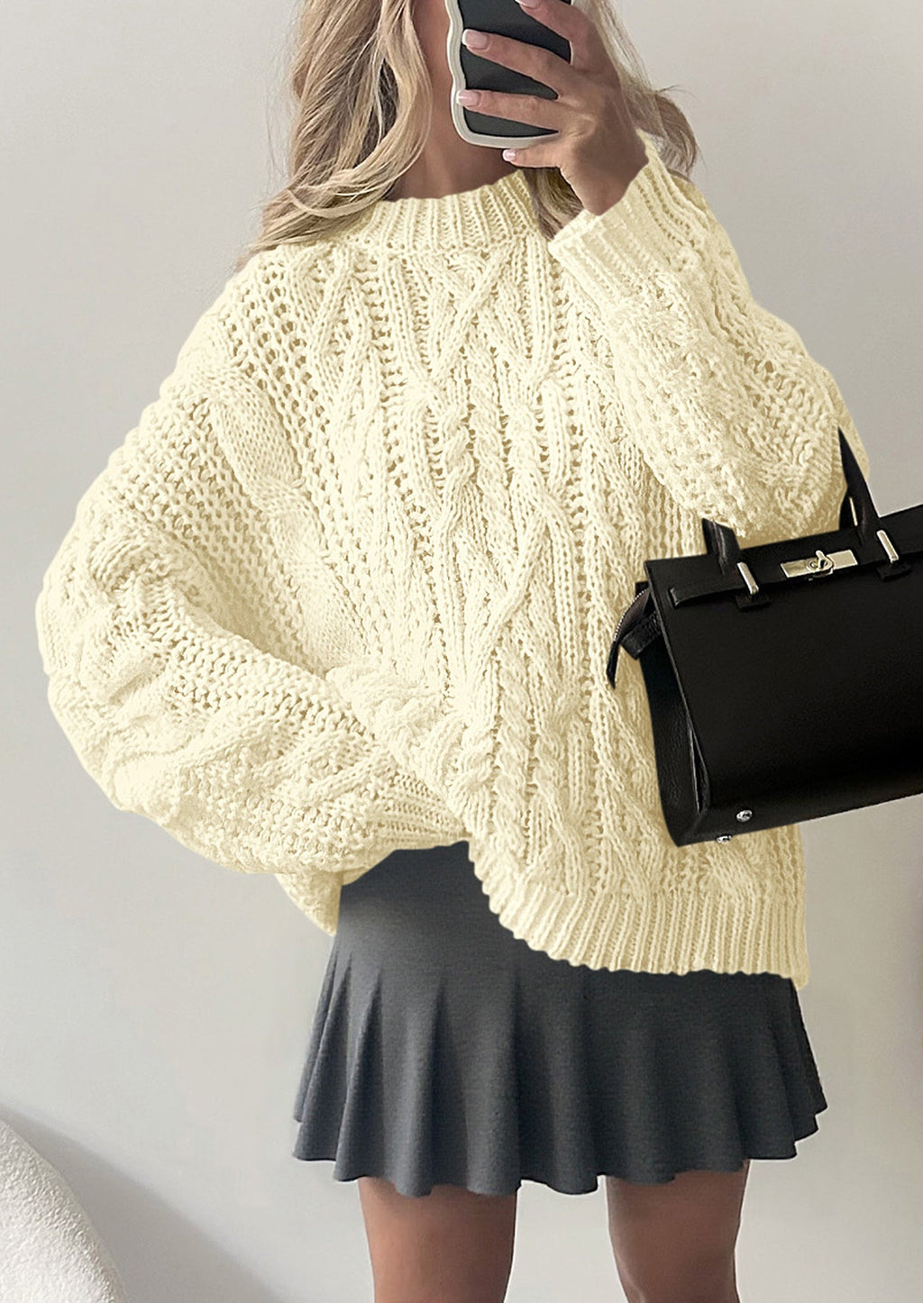 Women's Oversized Fall Sweaters Casual Long Sleeve Crewneck Chunky Cable Knit Pullover Tops Winter Clothes