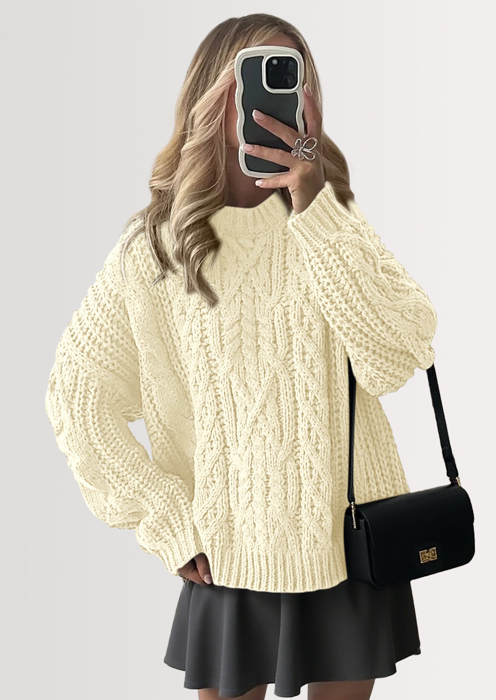 Women's Oversized Fall Sweaters Casual Long Sleeve Crewneck Chunky Cable Knit Pullover Tops Winter Clothes