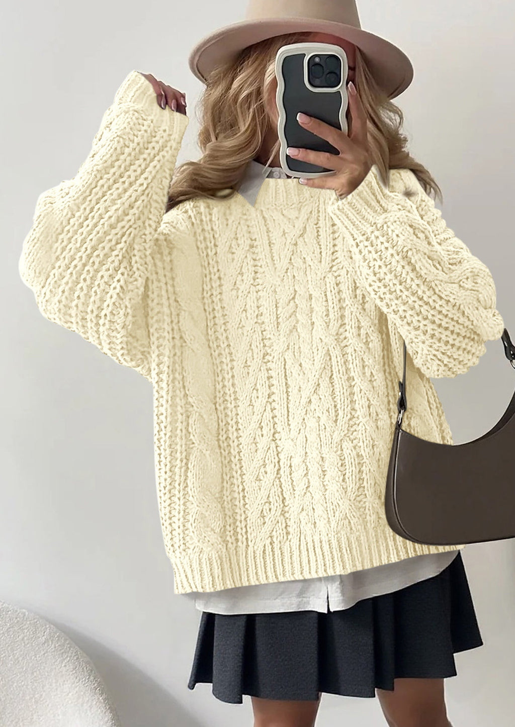 Women's Oversized Fall Sweaters Casual Long Sleeve Crewneck Chunky Cable Knit Pullover Tops Winter Clothes