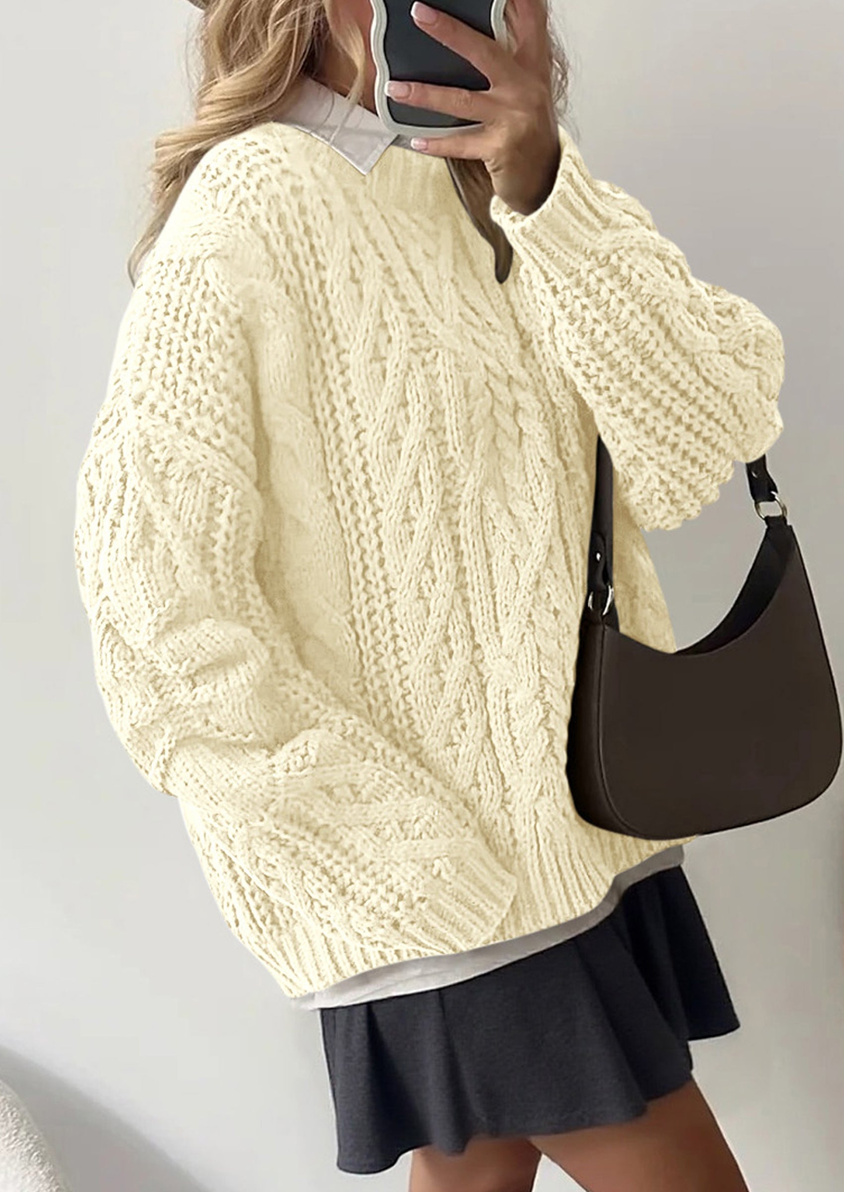 Women's Oversized Fall Sweaters Casual Long Sleeve Crewneck Chunky Cable Knit Pullover Tops Winter Clothes