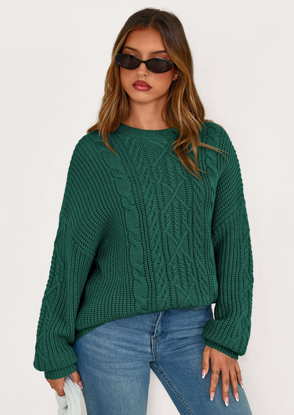 Women's Oversized Fall Sweaters Casual Long Sleeve Crewneck Chunky Cable Knit Pullover Tops Winter Clothes